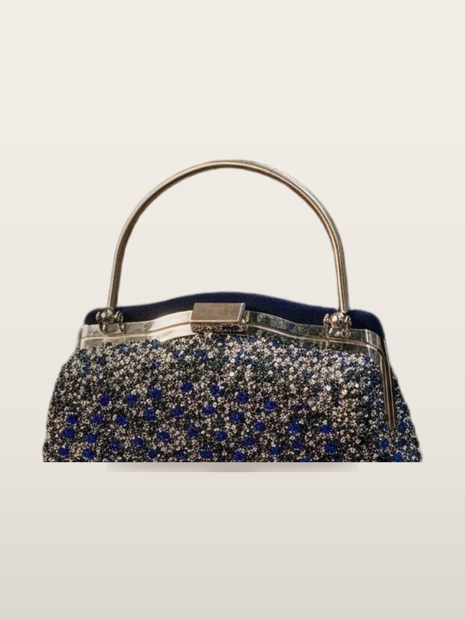 Navy Beaded Frame Bag