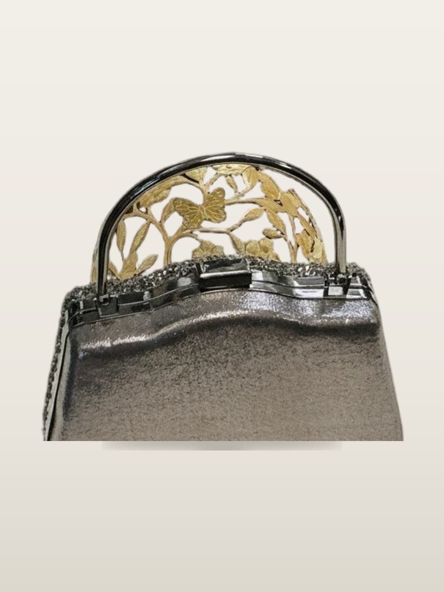 Silver Gold-Handle Frame Clutch