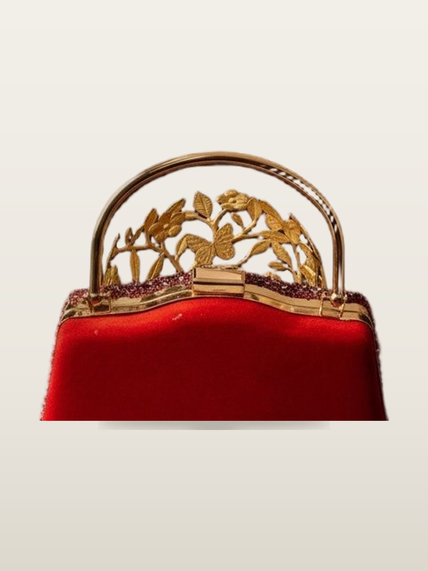 Red Velvet Gold-Handle Clutch
