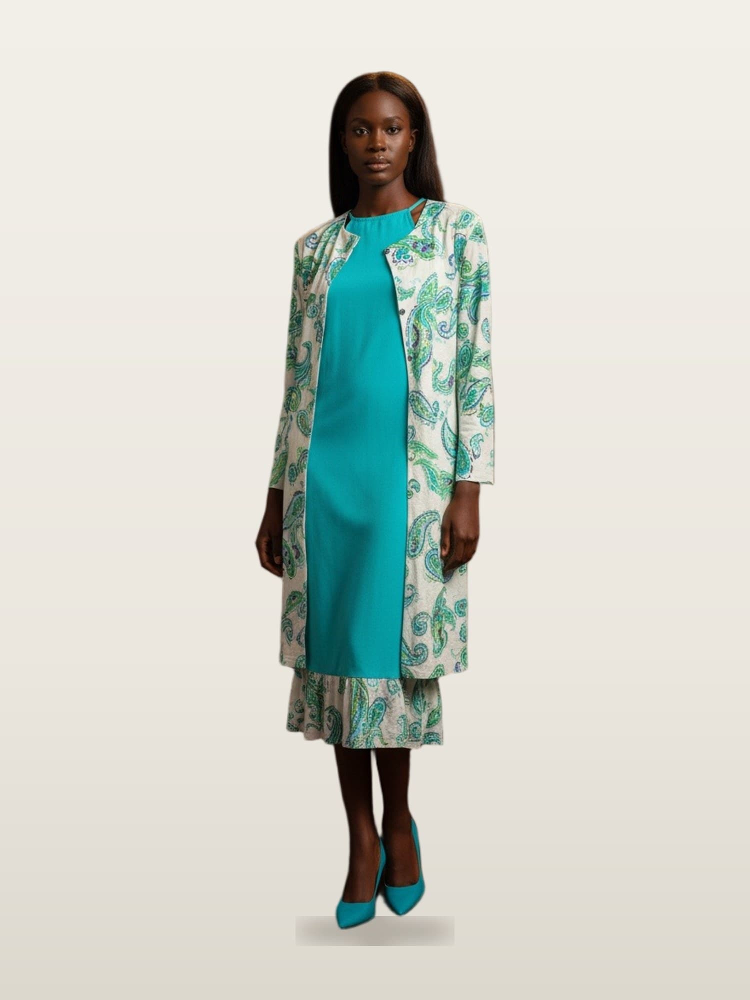 Teal Dress with Print Duster
