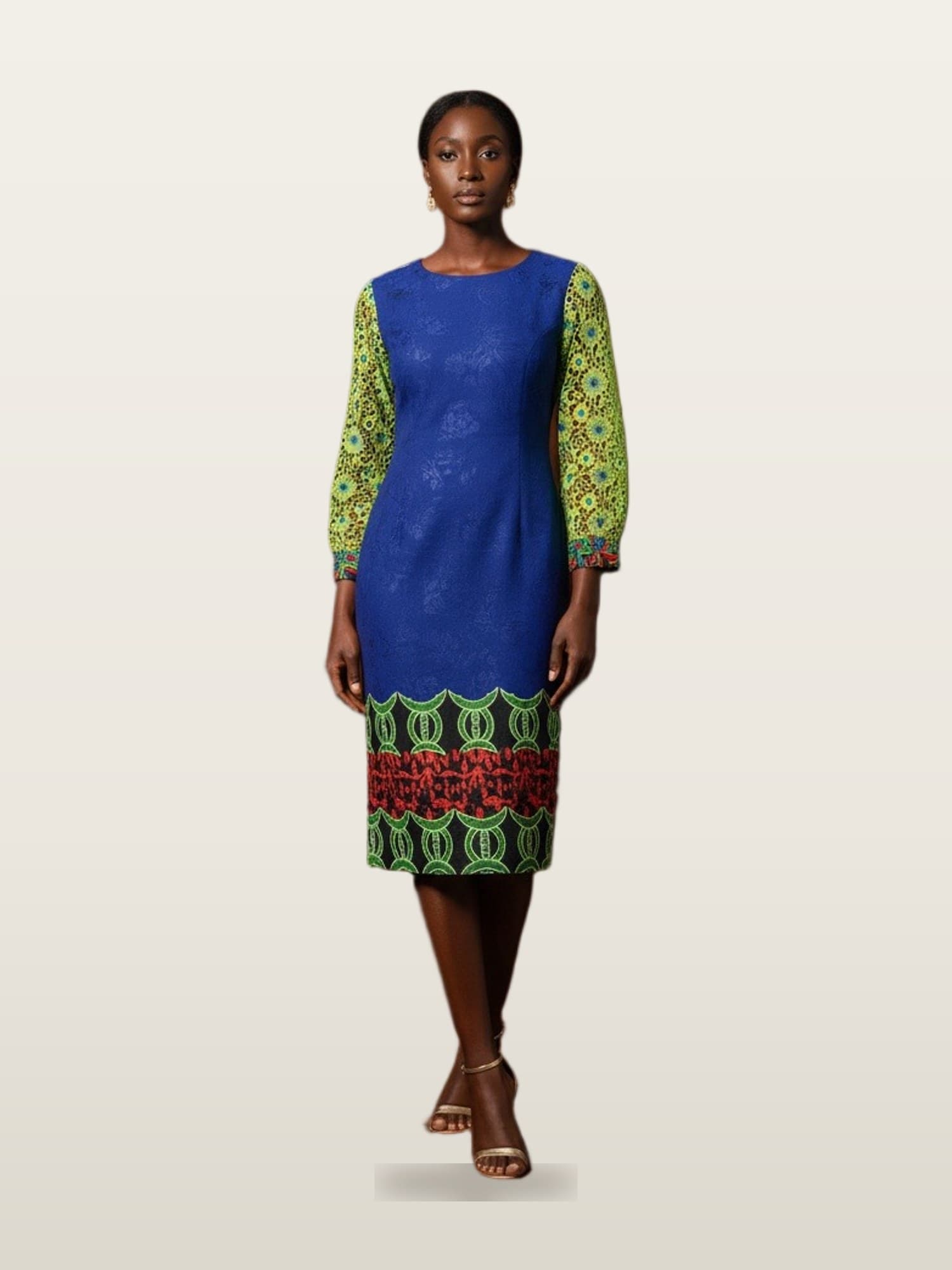 Blue Print-Sleeve Dress