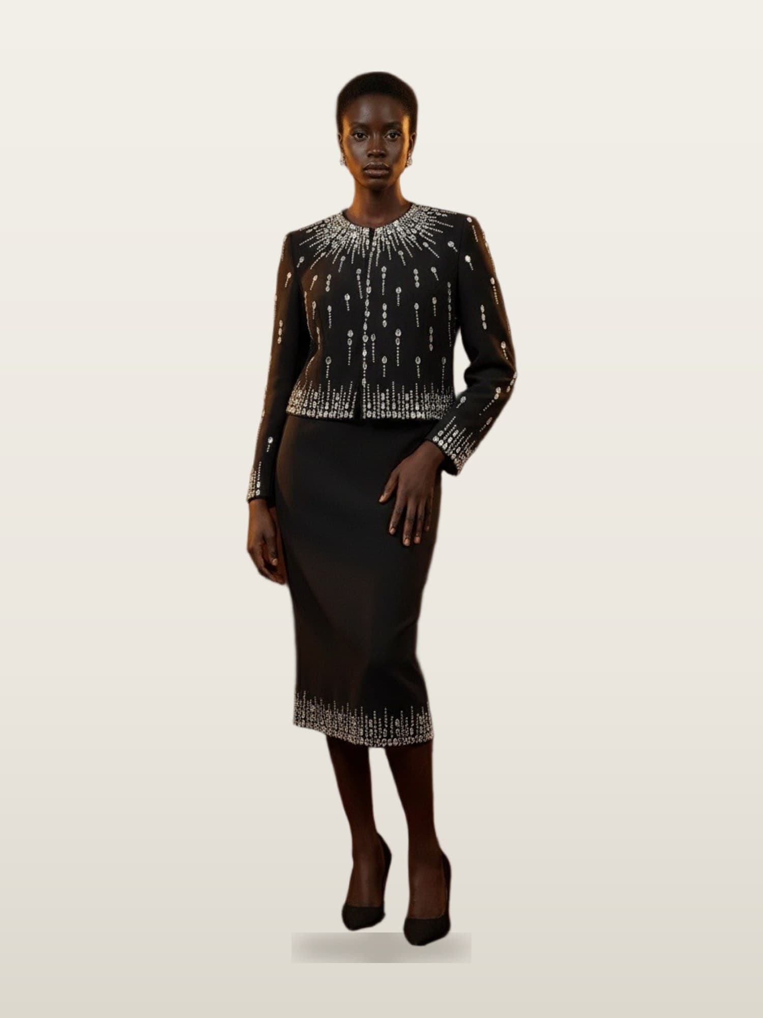 Black Embellished Top and Skirt