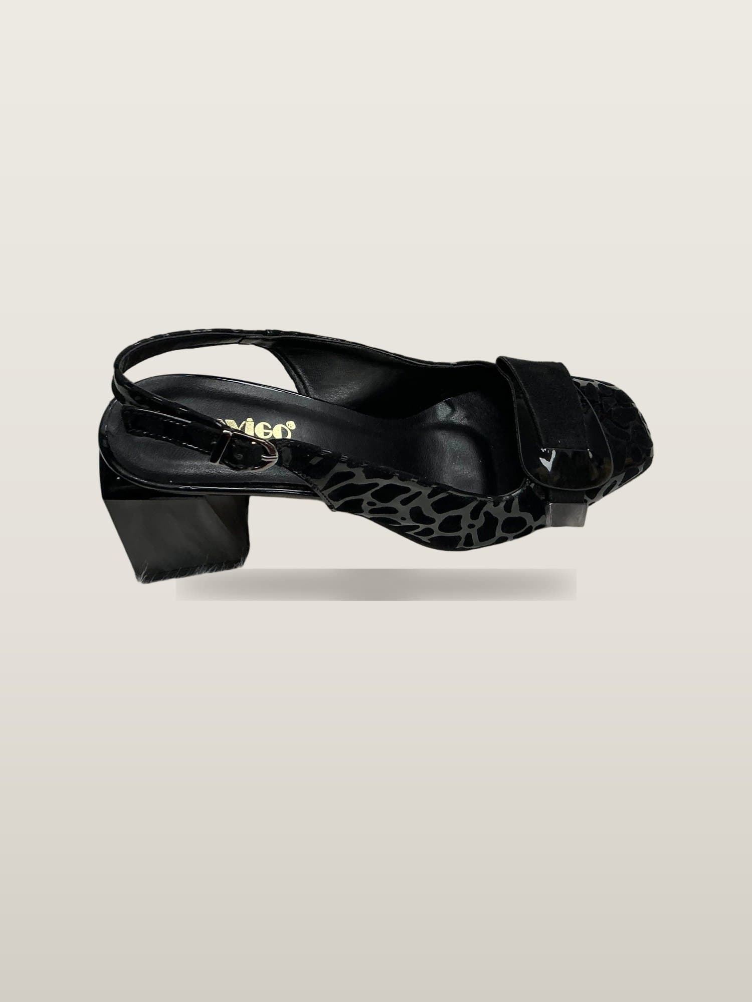 Black Leopard‑Embossed Slingback Heels