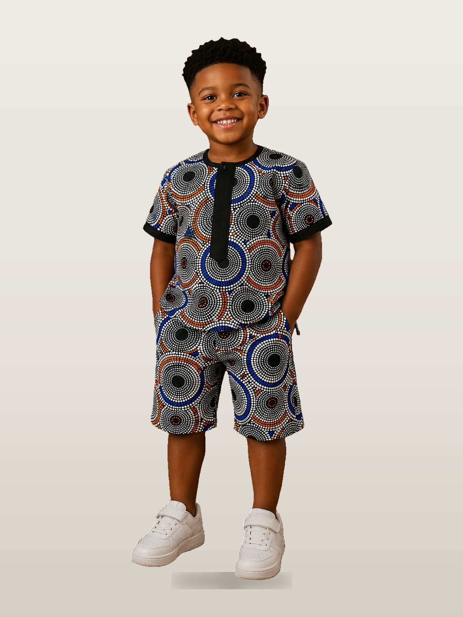 Boys’ Blue Circle-Print Ankara Set