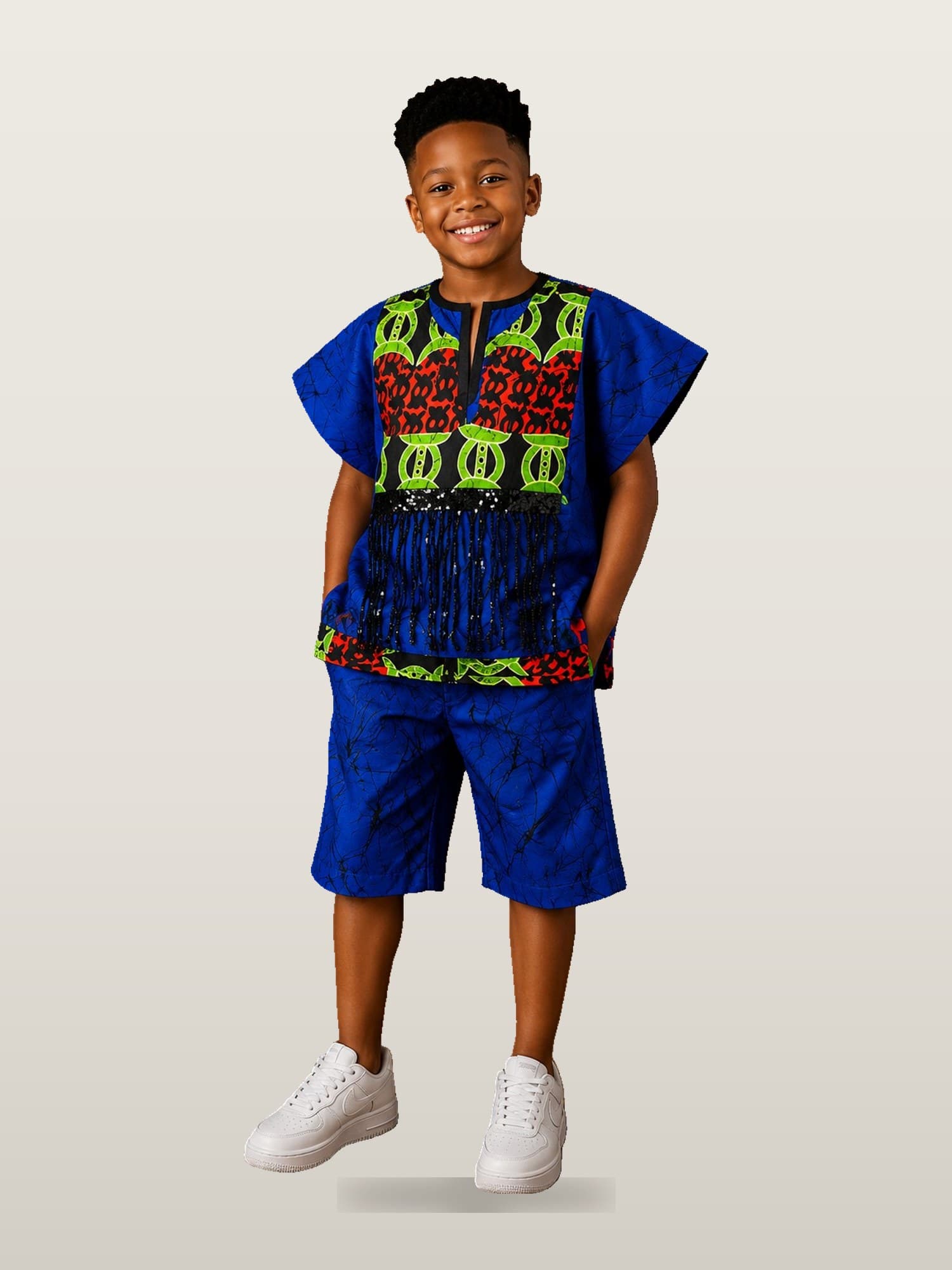 Boys’ Blue Multi Ankara Top & Shorts