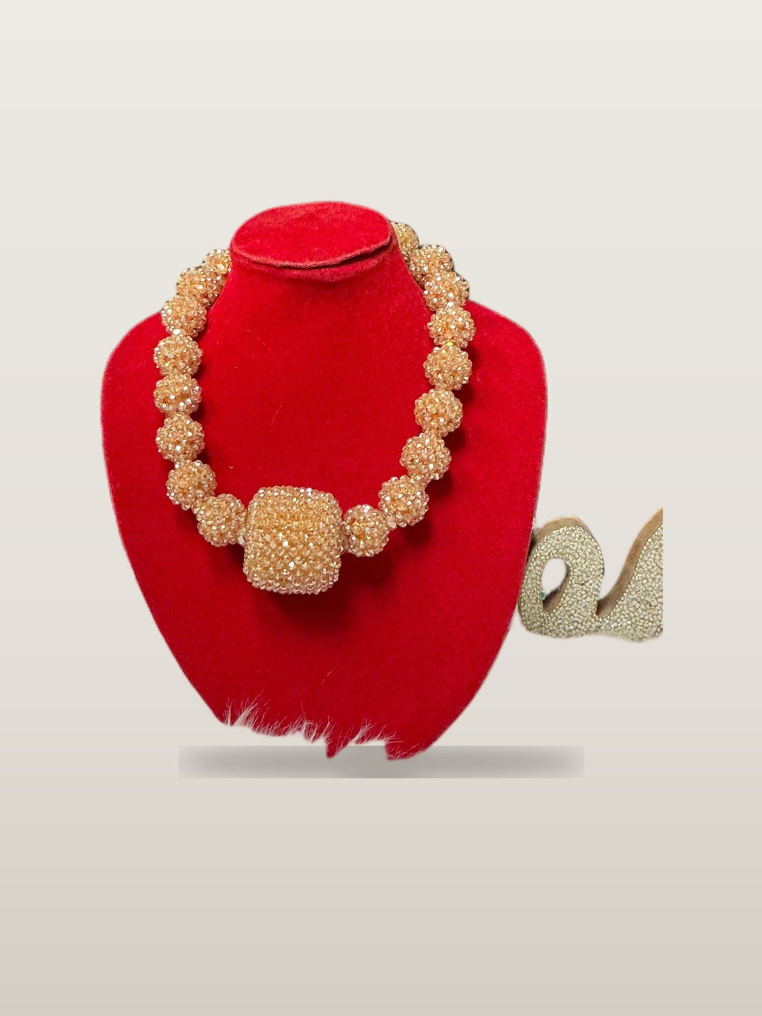 Handcrafted African Champagne Cube Bead Set with necklace and bangles