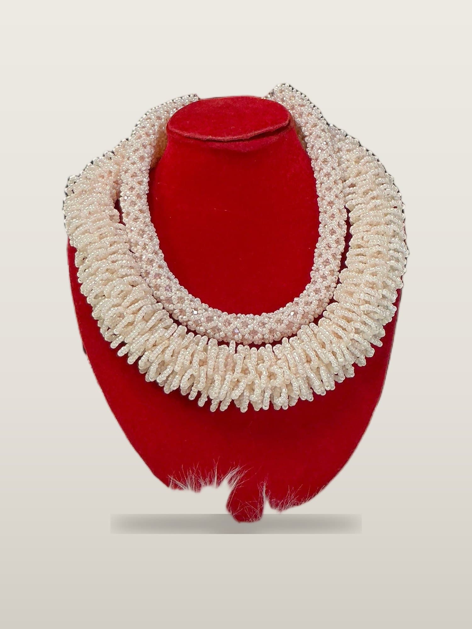 Handcrafted African  Champagne Nude Fringe African Bead Collar Set  with necklace and bangles