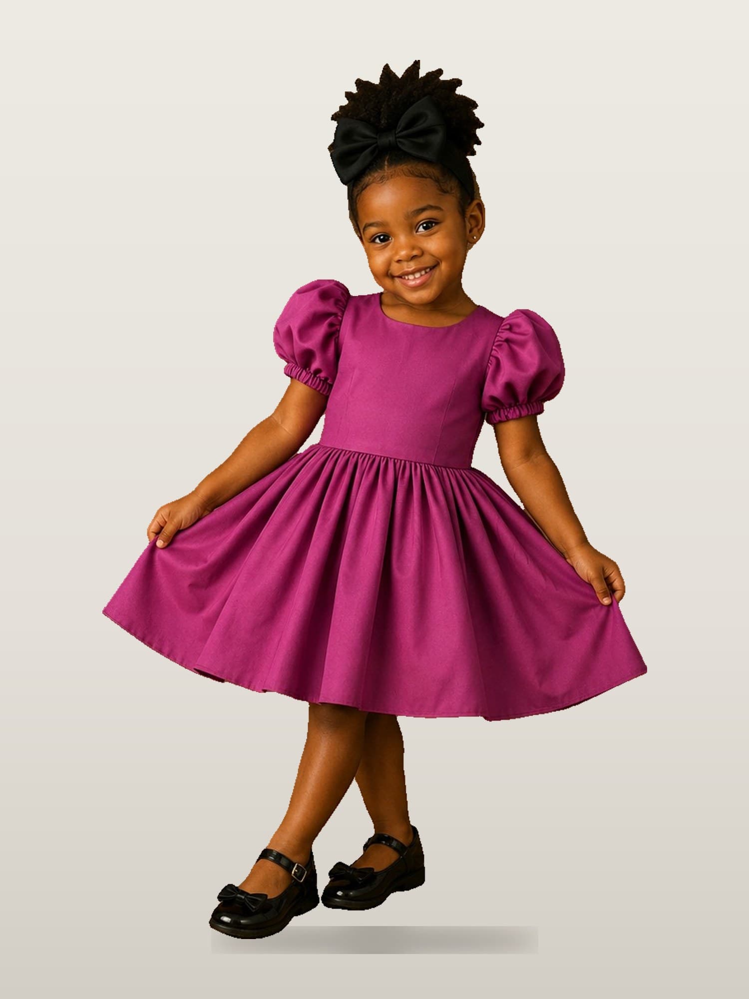Girls’ Magenta Puff-Sleeve Twirl Dress