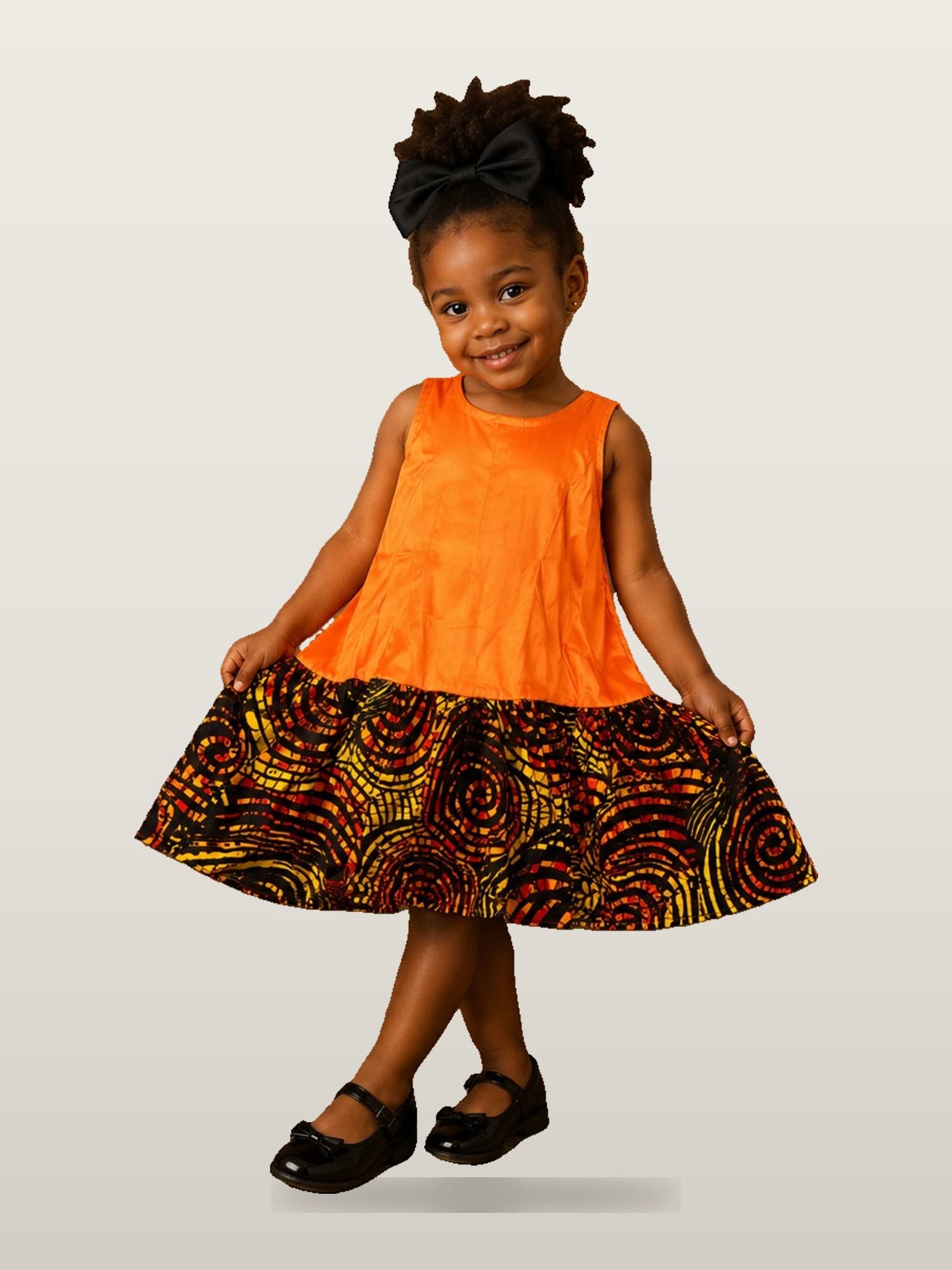 Girls’ Orange & Ankara Print Dress