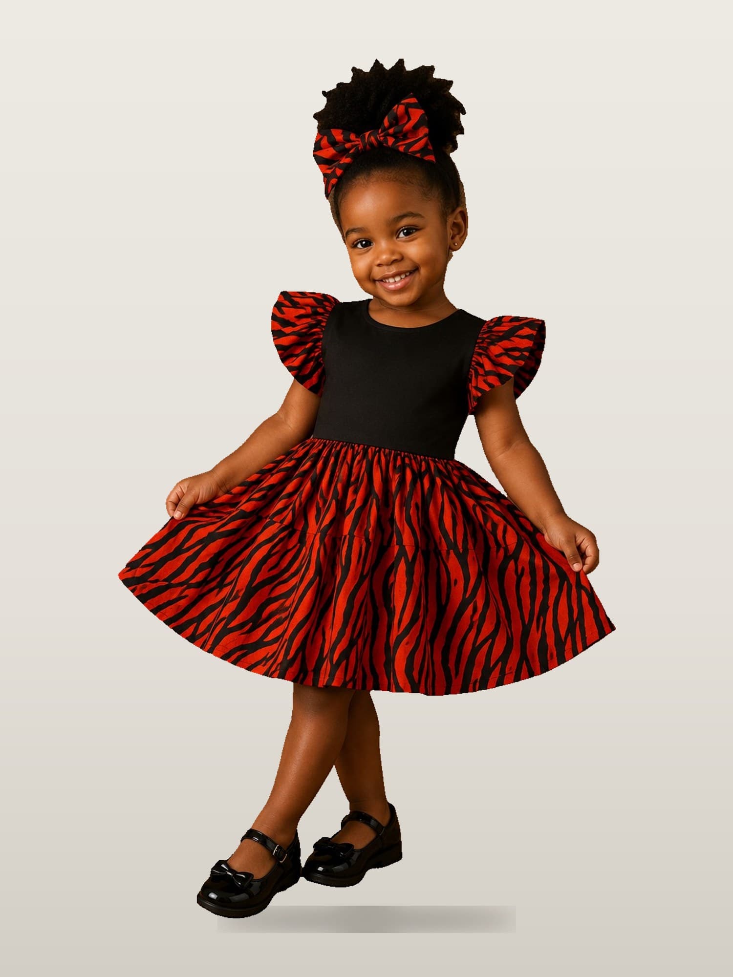 Girls’ Red Stripe Ankara Twirl Dress