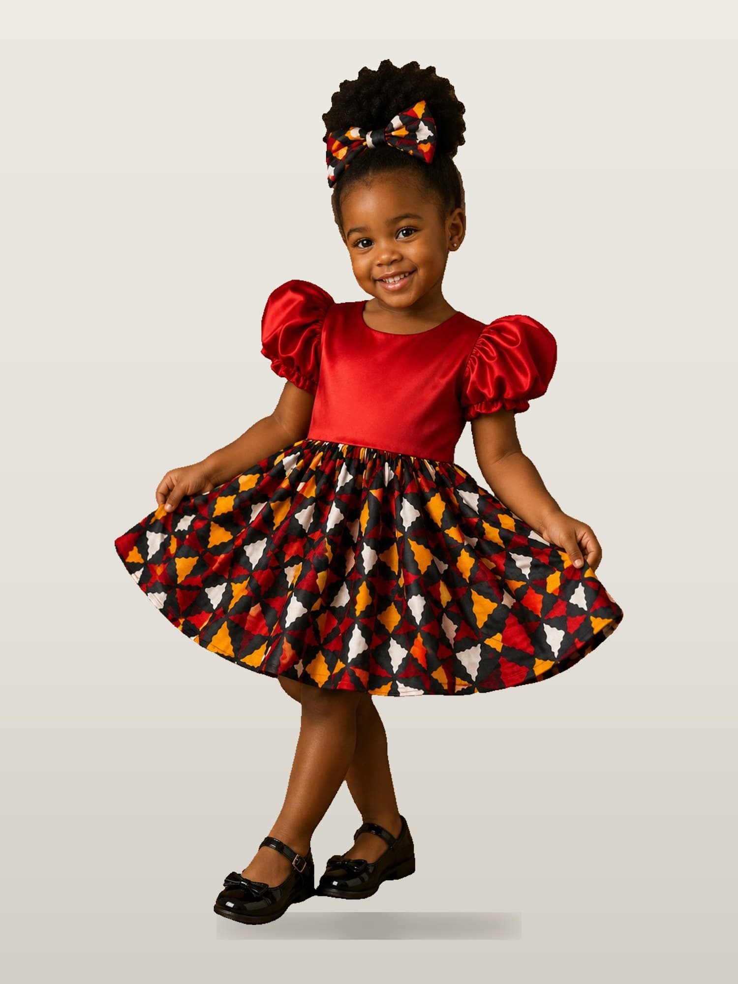 Girls’ Red Top Triangle-Print Dress