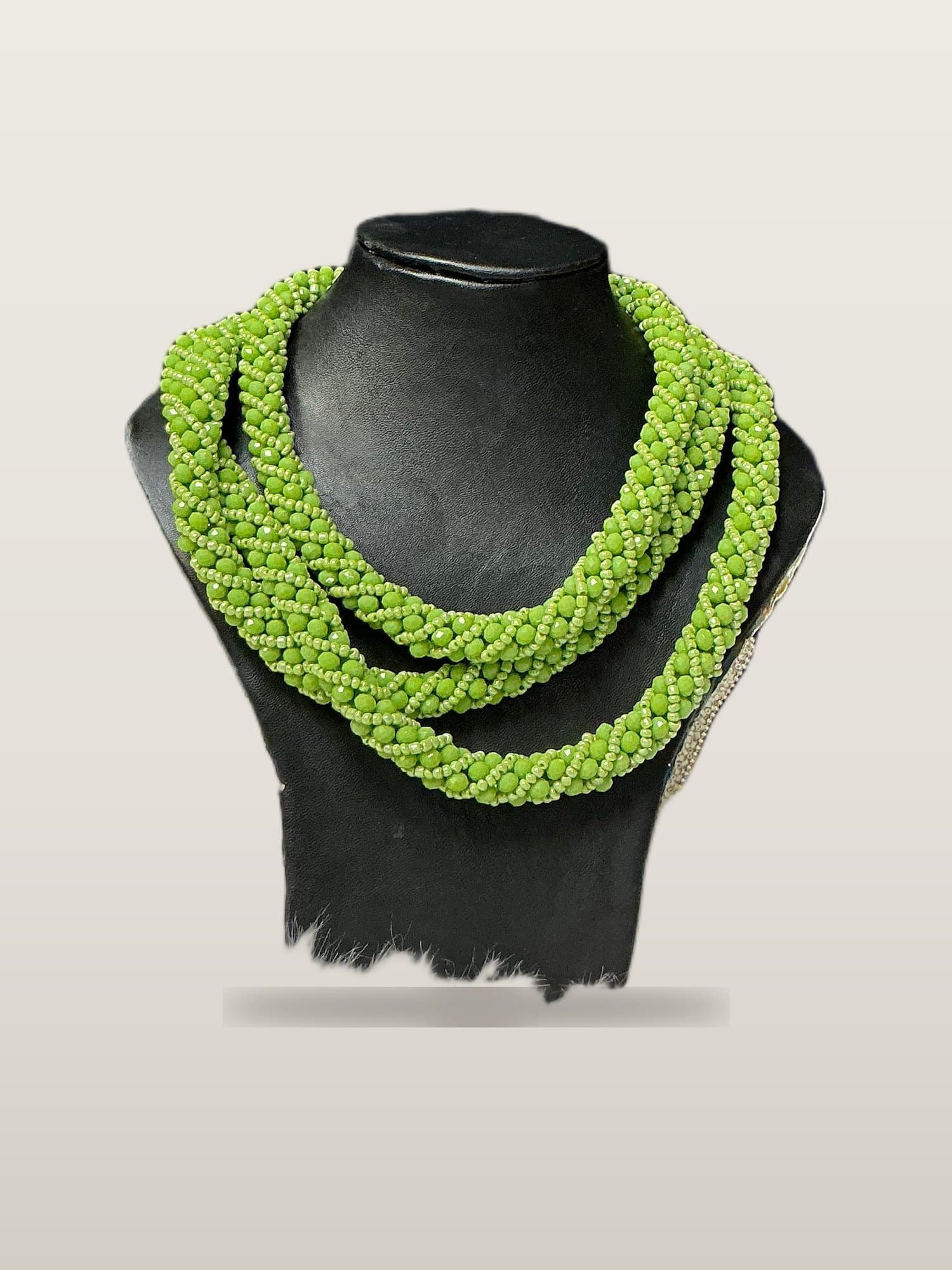 Handcrafted African Lime Green Twist Bead Necklace Set  with Necklace and Bangles