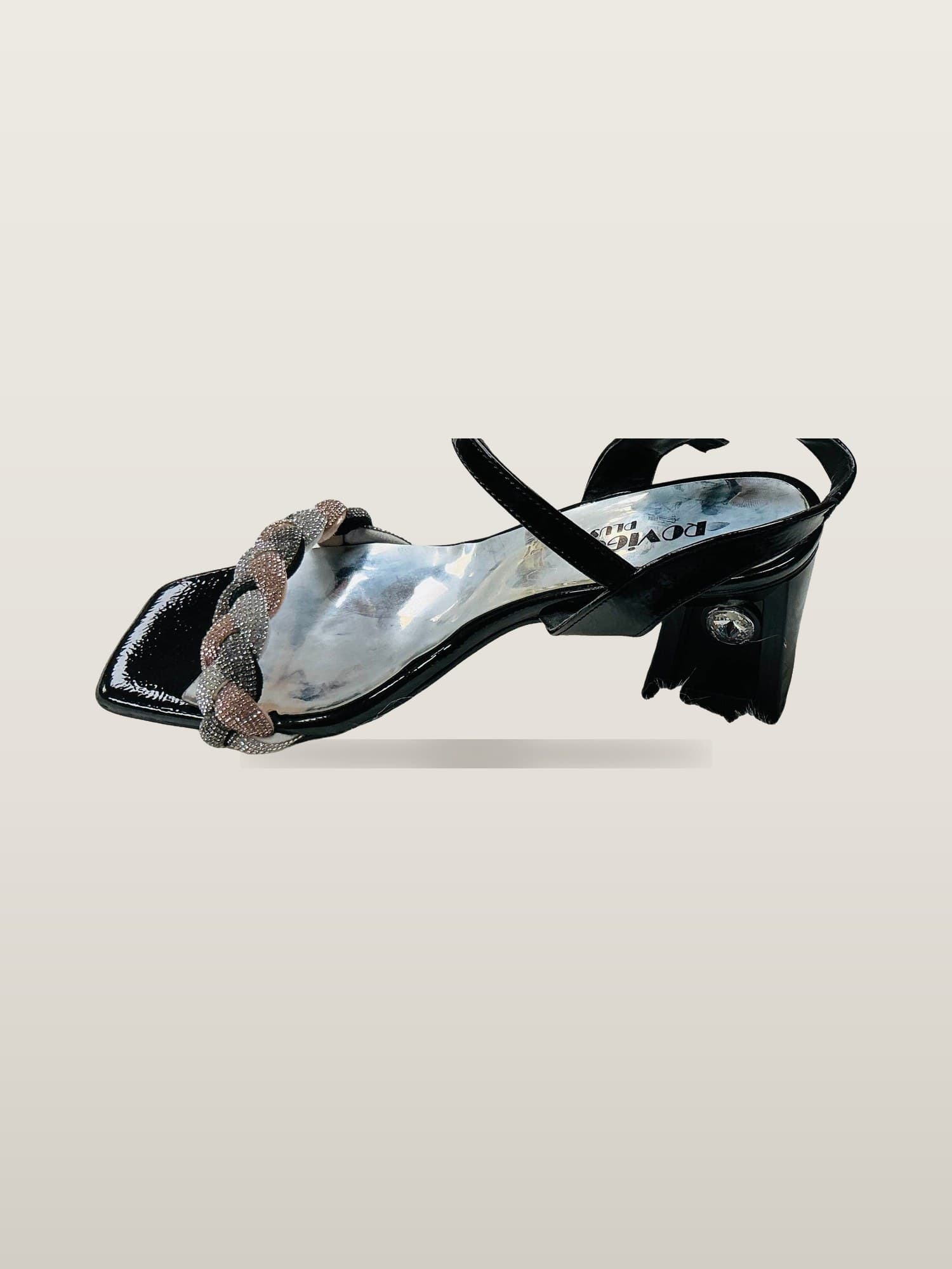 Crystal Orbit Block-Heel Sandal