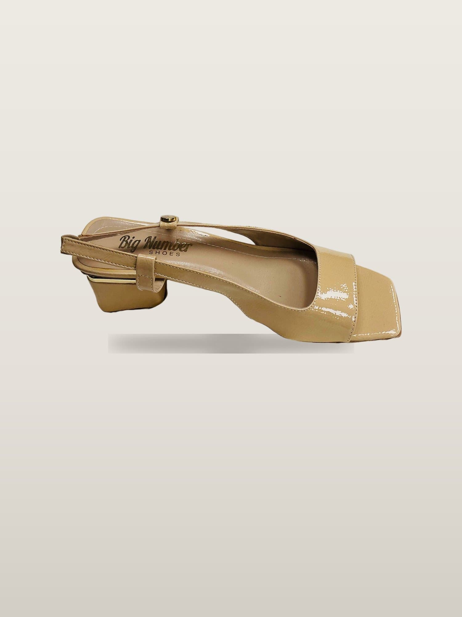 Nude Patent Square‑Toe Slingback Heels