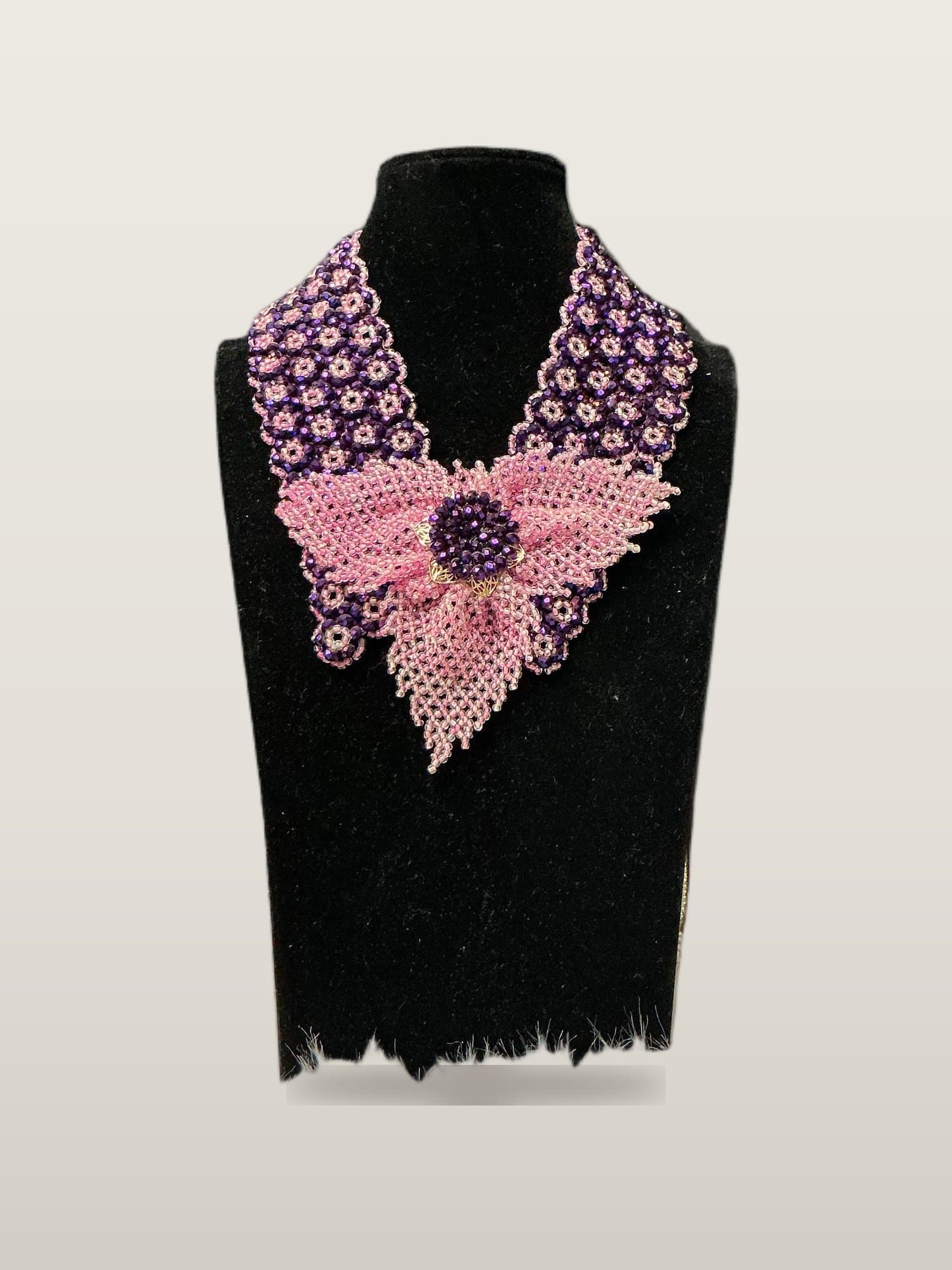 Handcrafted African Purple & Pink Butterfly Collar Bead Set with necklace and bangles