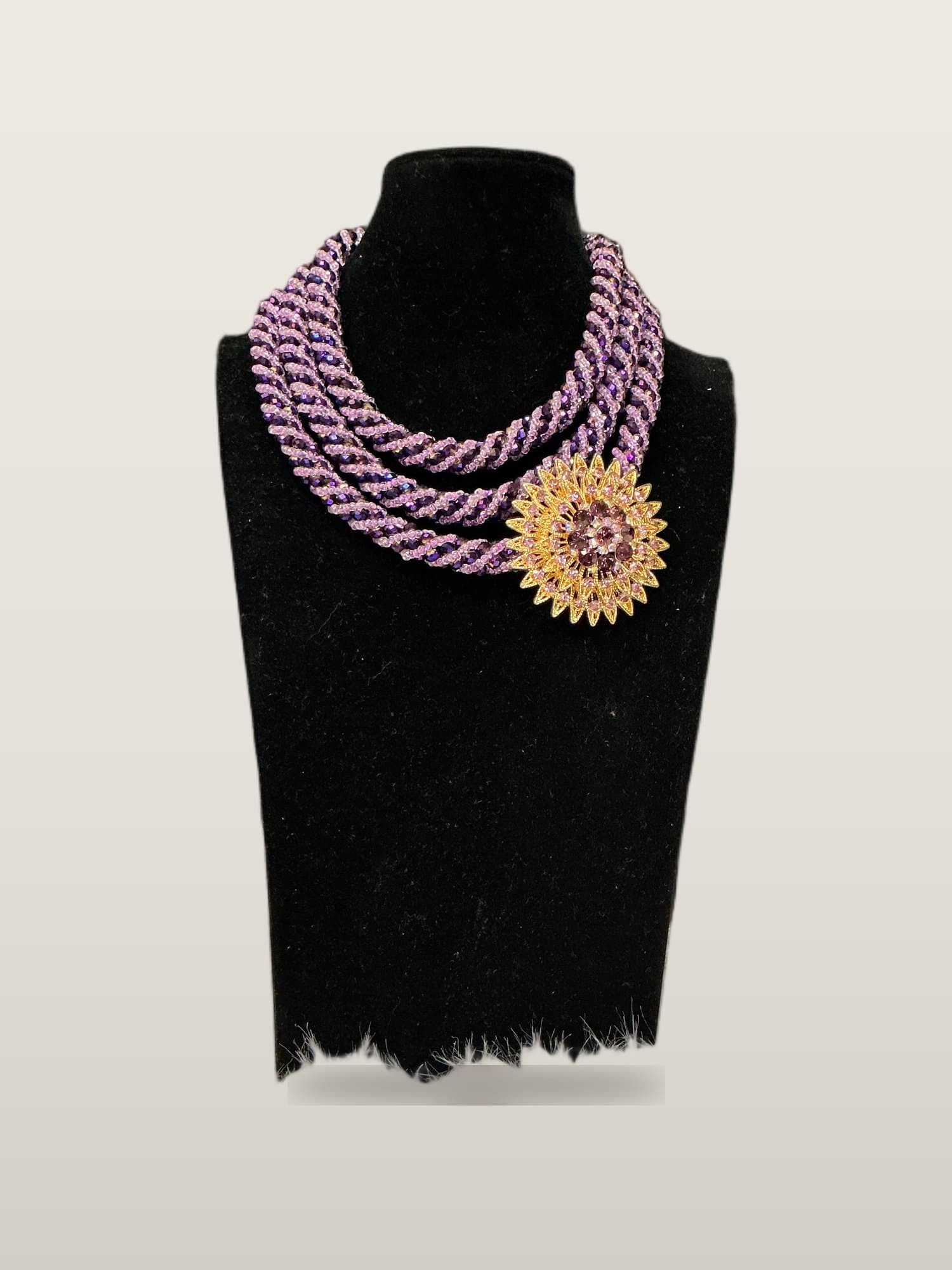 Handcrafted African Purple Sunburst African Beaded Necklace Set with necklace and bangles