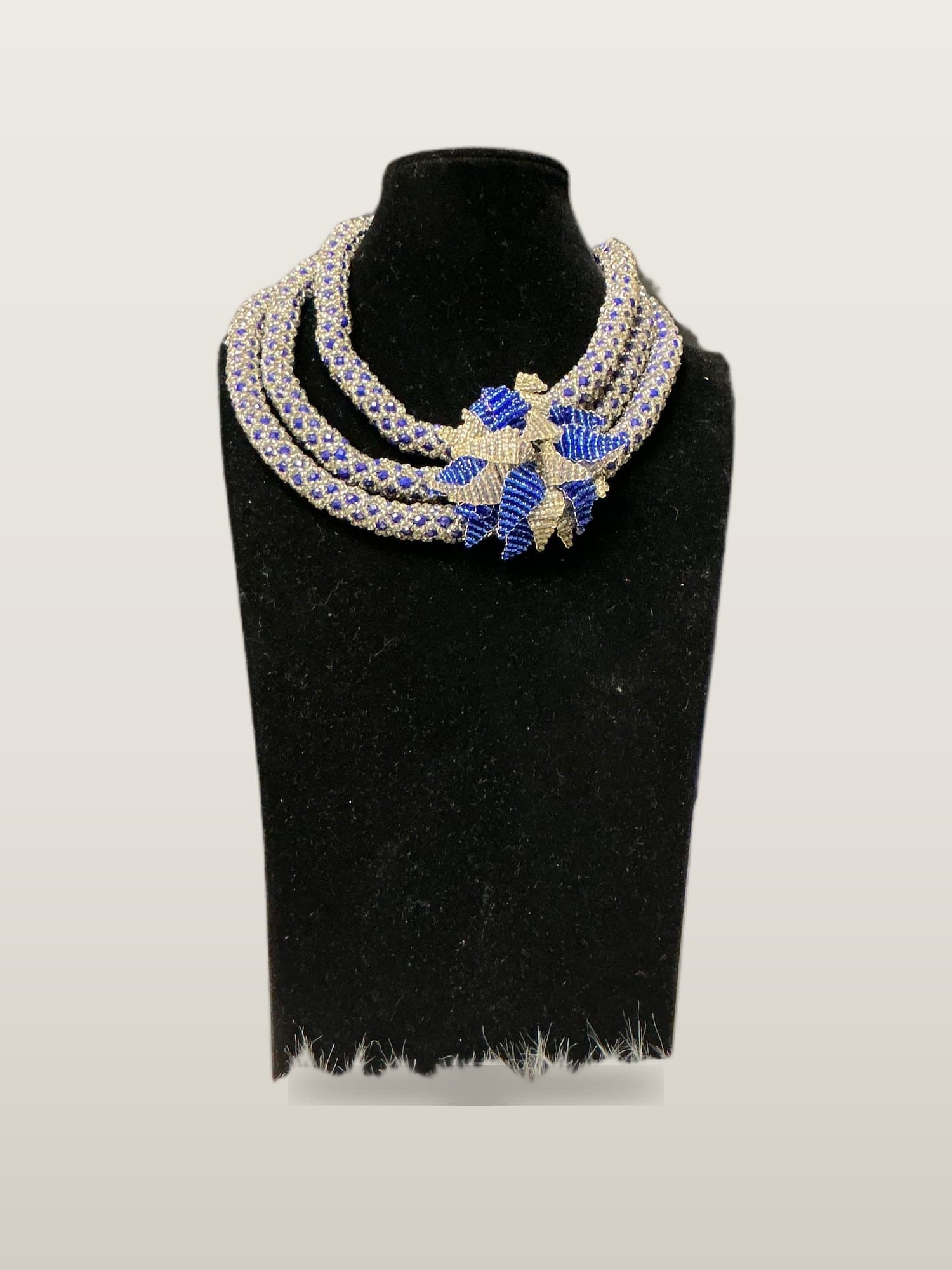 Handcrafted African Royal Blue Flower African Bead Necklace  Set with necklace and bangles