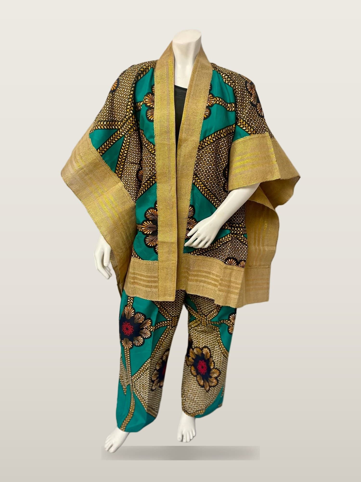 Teal Floral Kimono Set