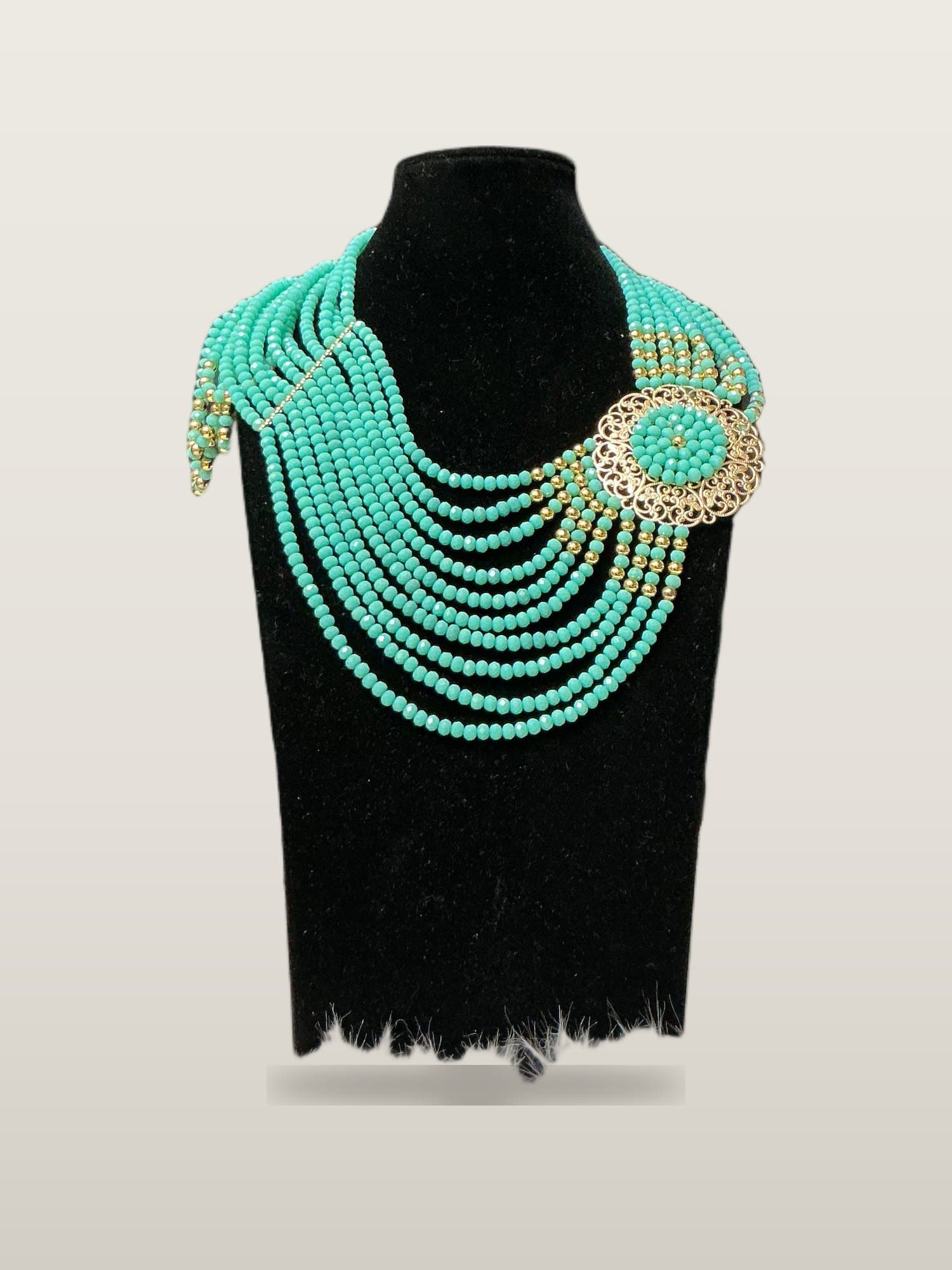 Handcrafted African Turquoise Multi‑Layer African Bead Collar Set Set with necklace and bangles