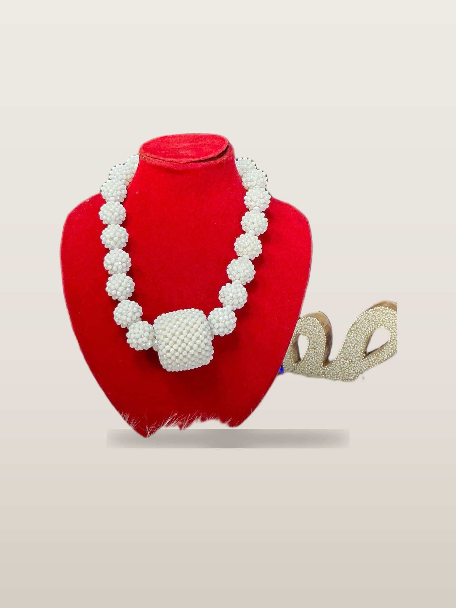 Handcrafted African  White Bridal Cube African Bead Necklace Set with necklace and bangles