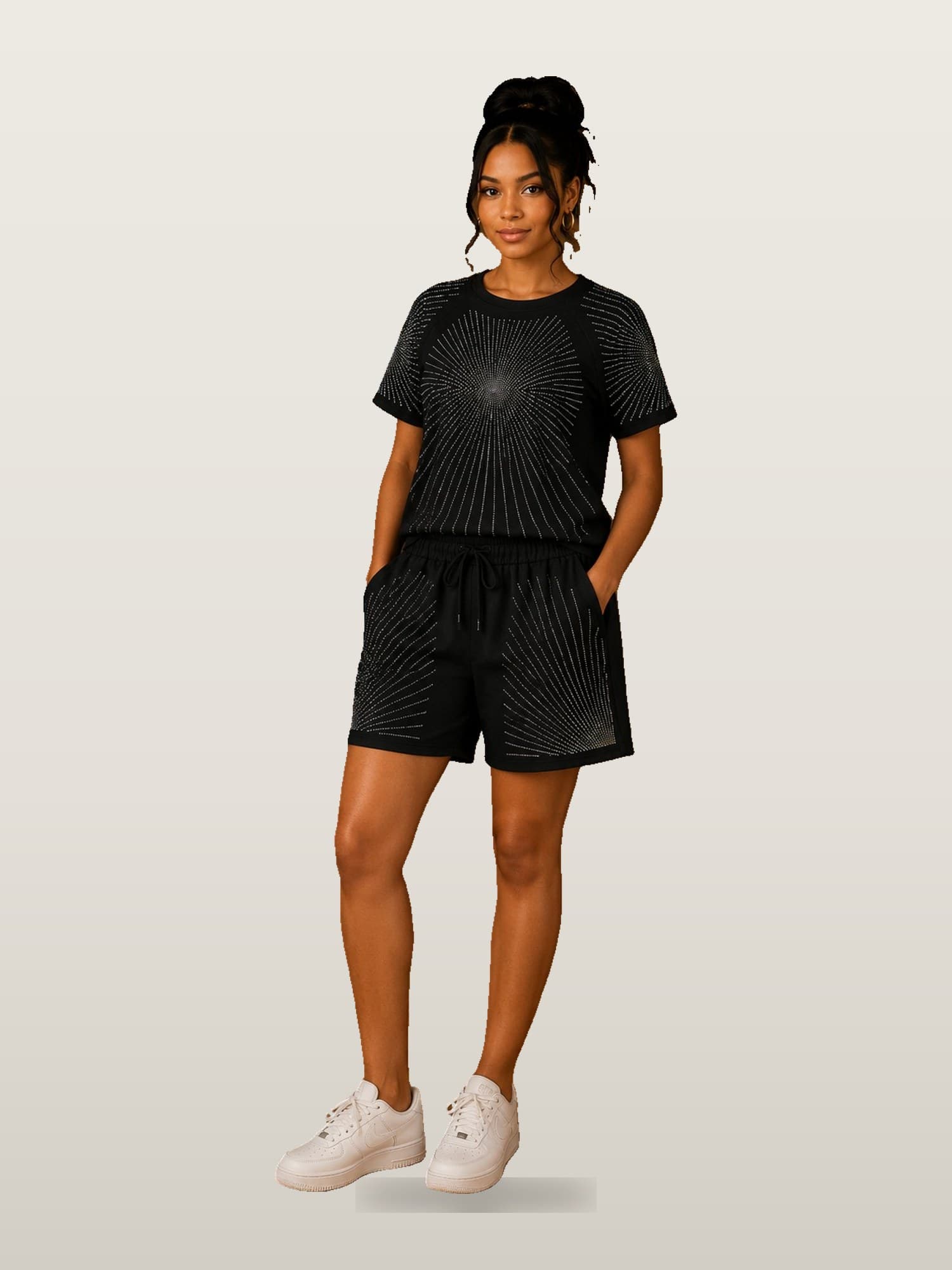 Women’s Black Mesh Shorts Set