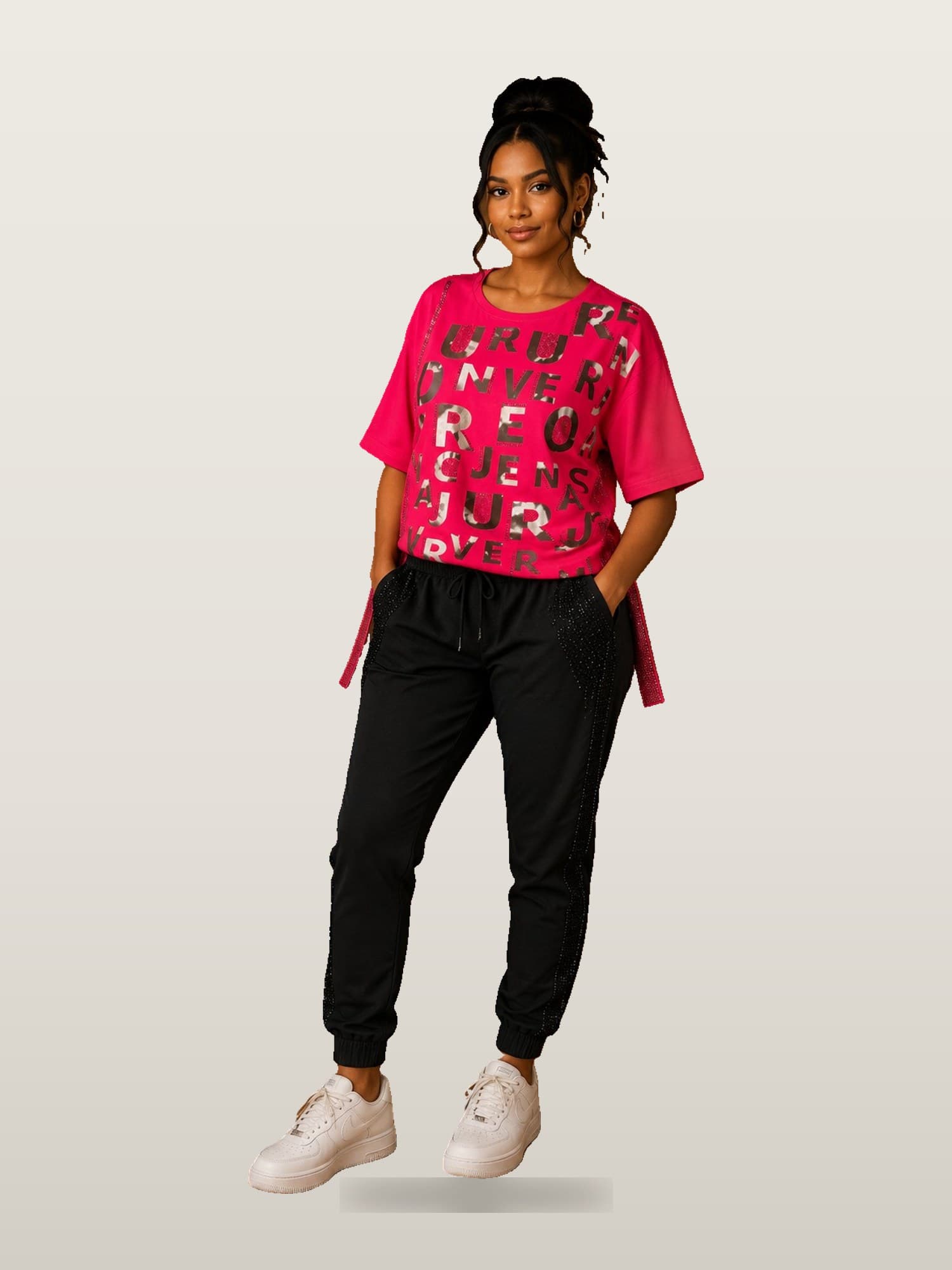 Women’s Pink Embellished Tee & Joggers