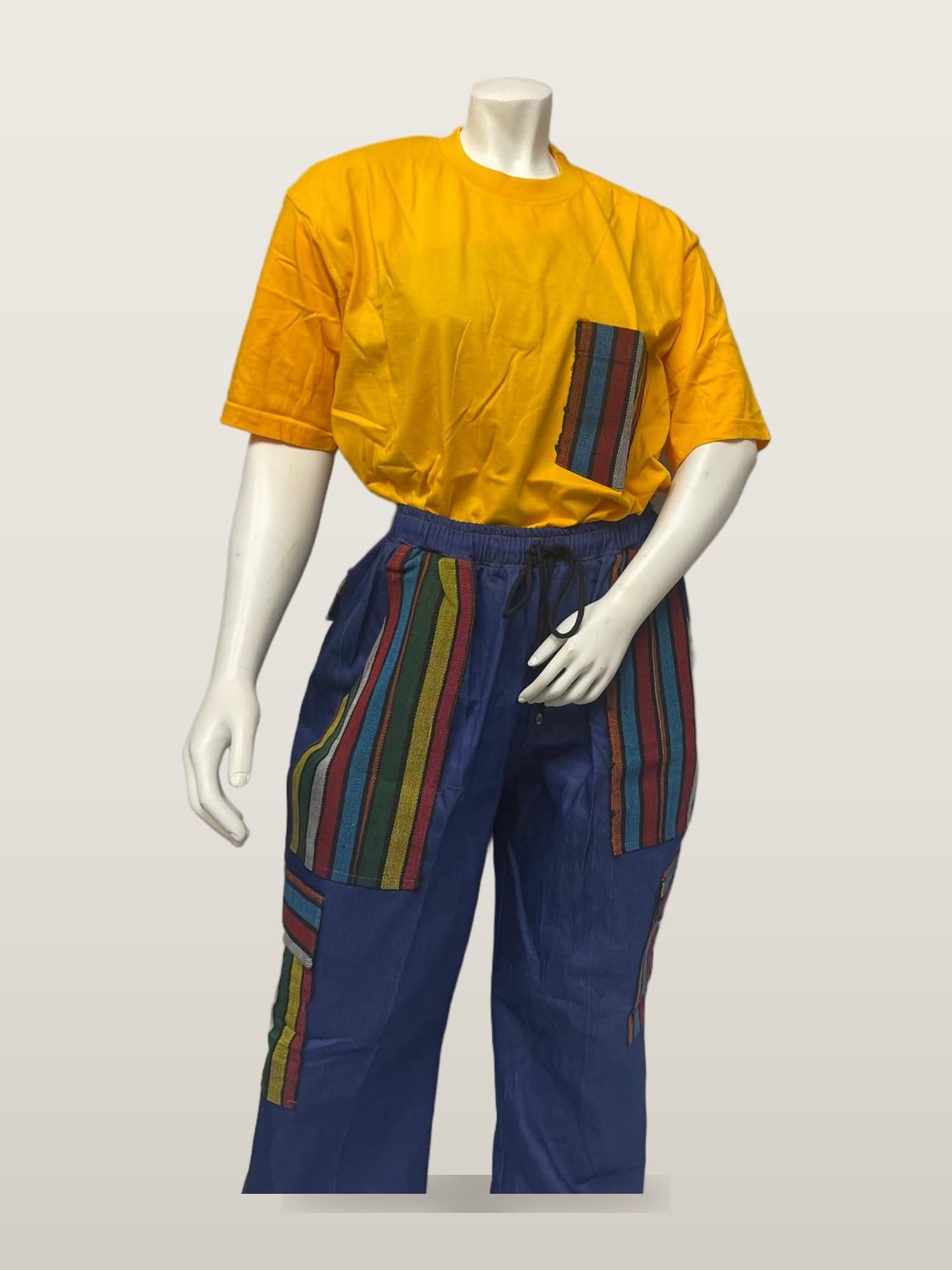 Yellow Tee & Stripe Pant Set