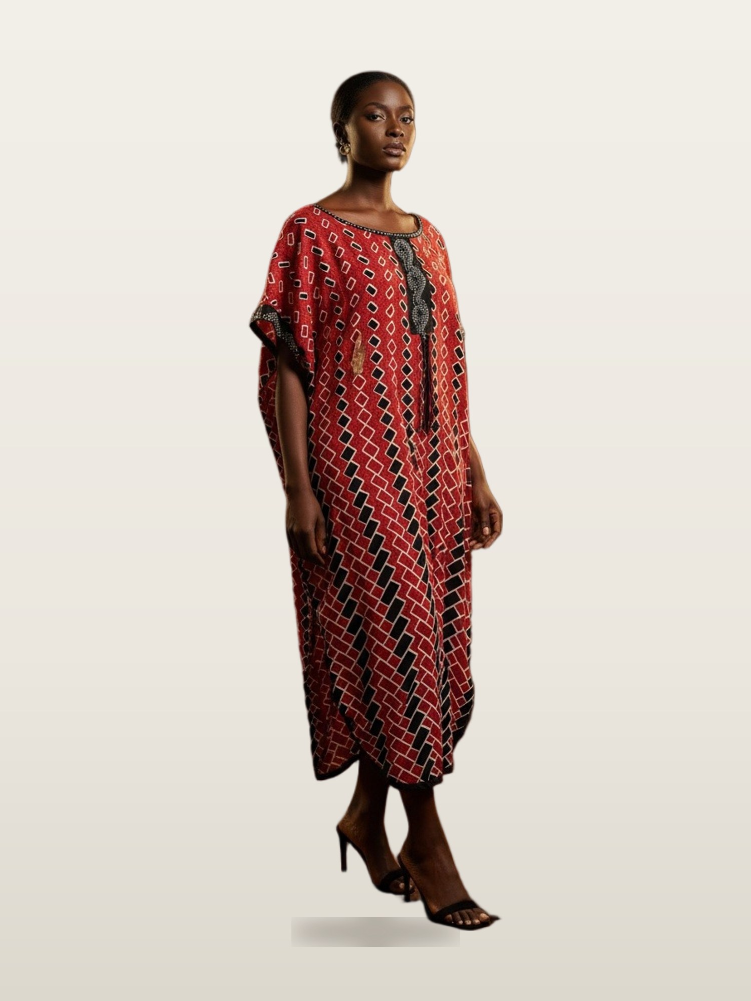 Red & Black Geometric Kaftan