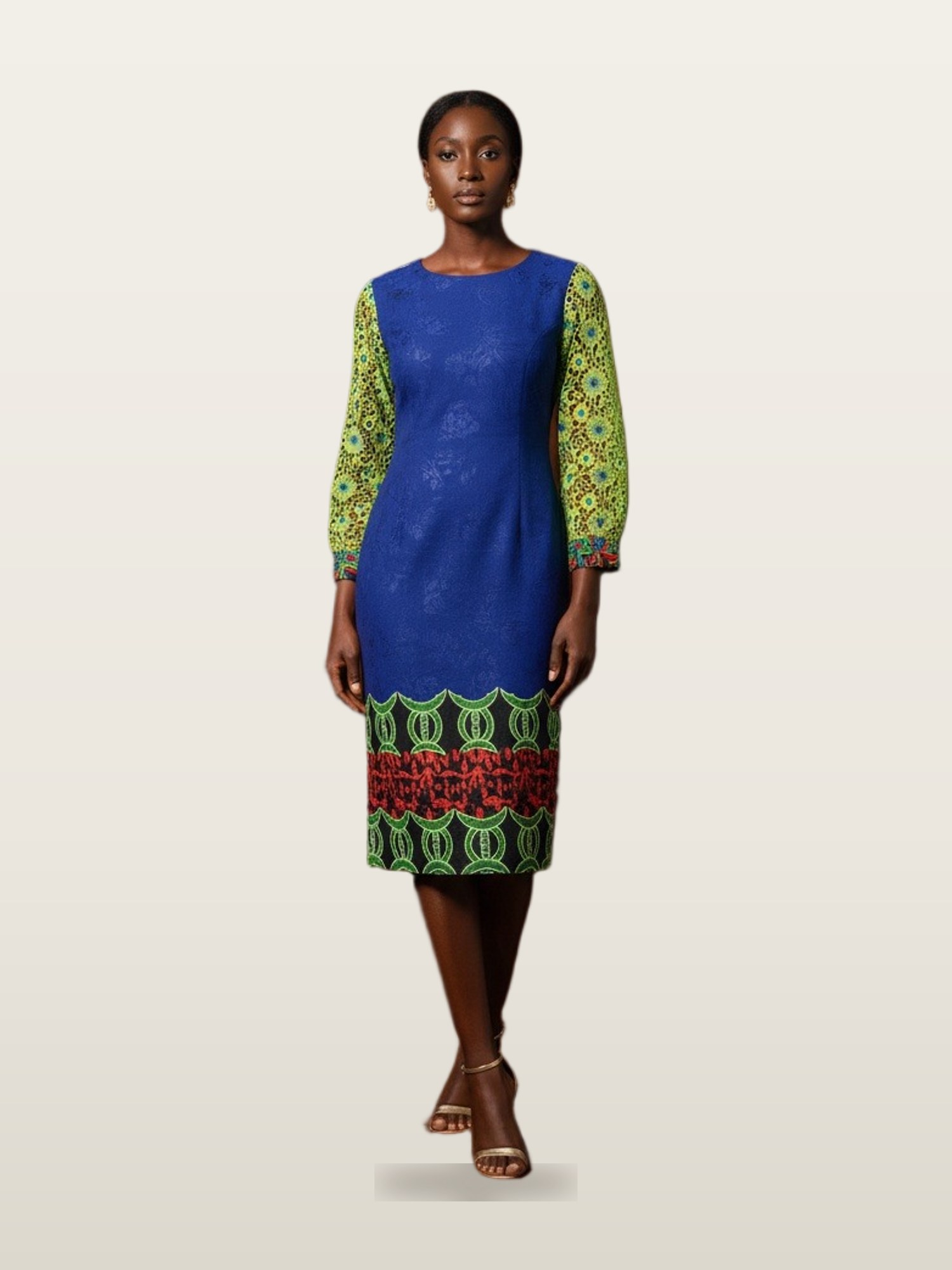 Blue Print-Sleeve Dress