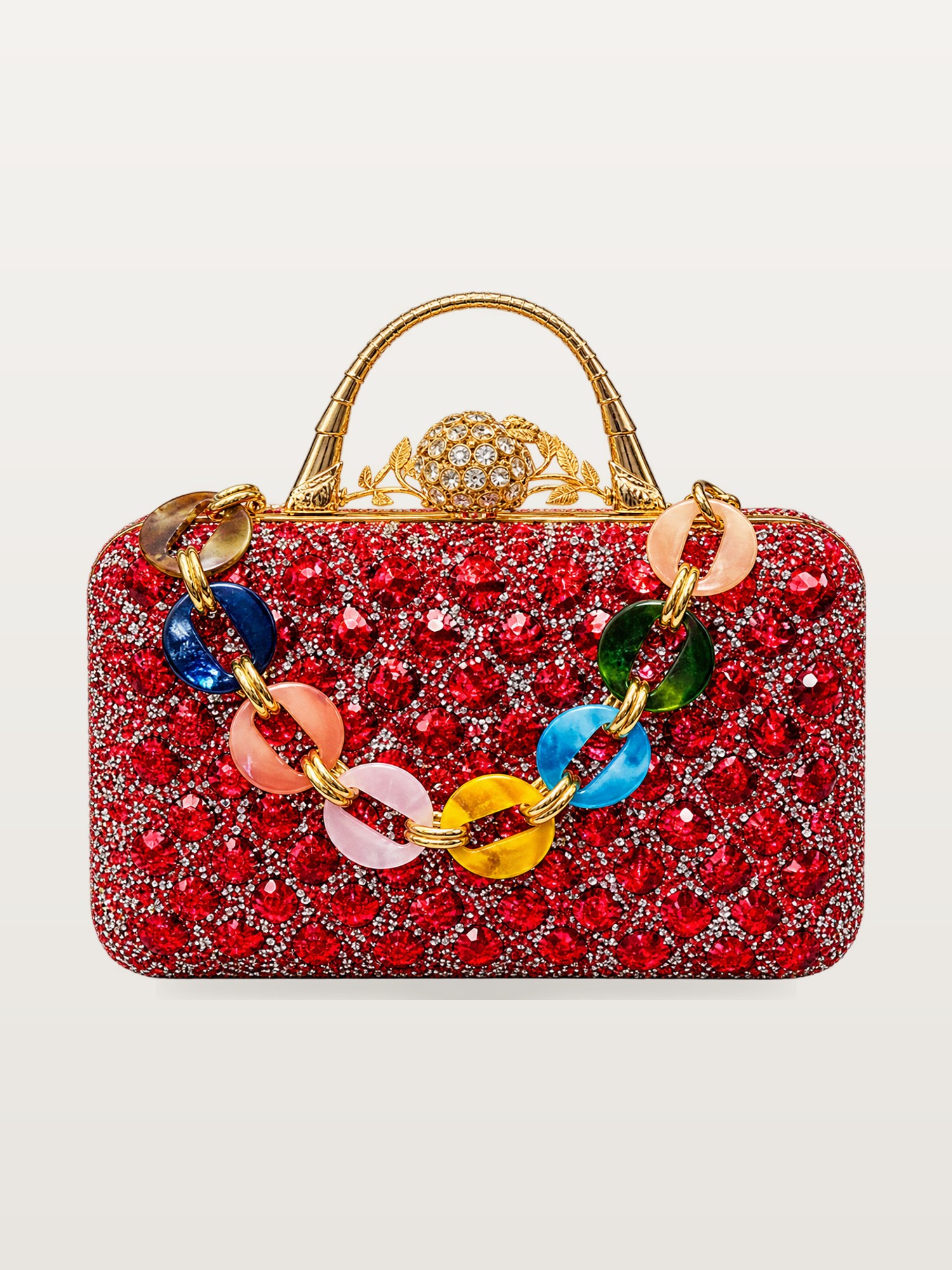 Sac à armature rouge perlé avec chaîne multicolore