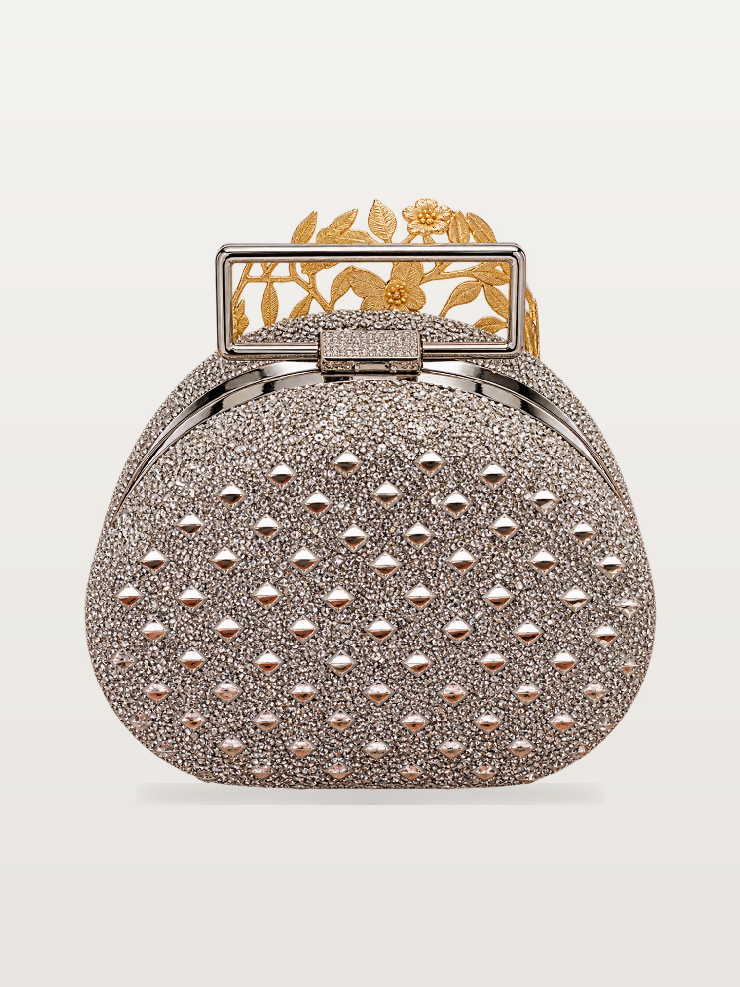 Silver Beaded Frame Clutch