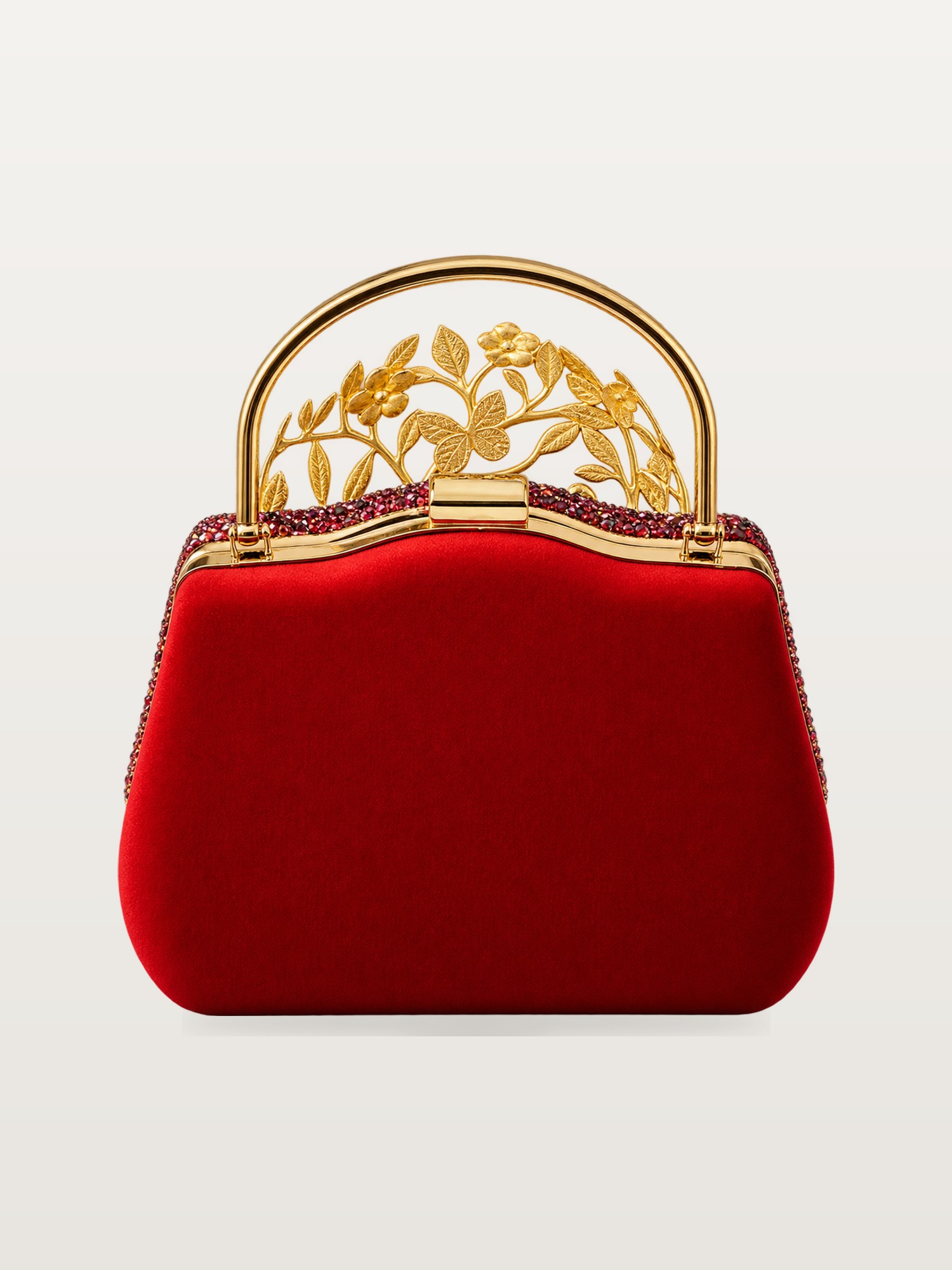 Red Velvet Gold-Handle Clutch