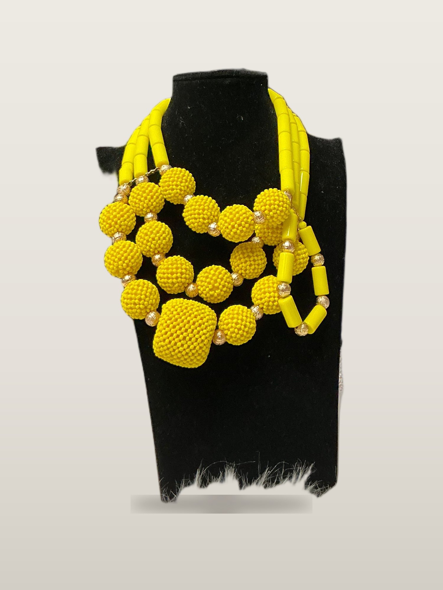 Handcrafted African Bold Yellow Ball African Bead Statement  Set with necklace and bangles
