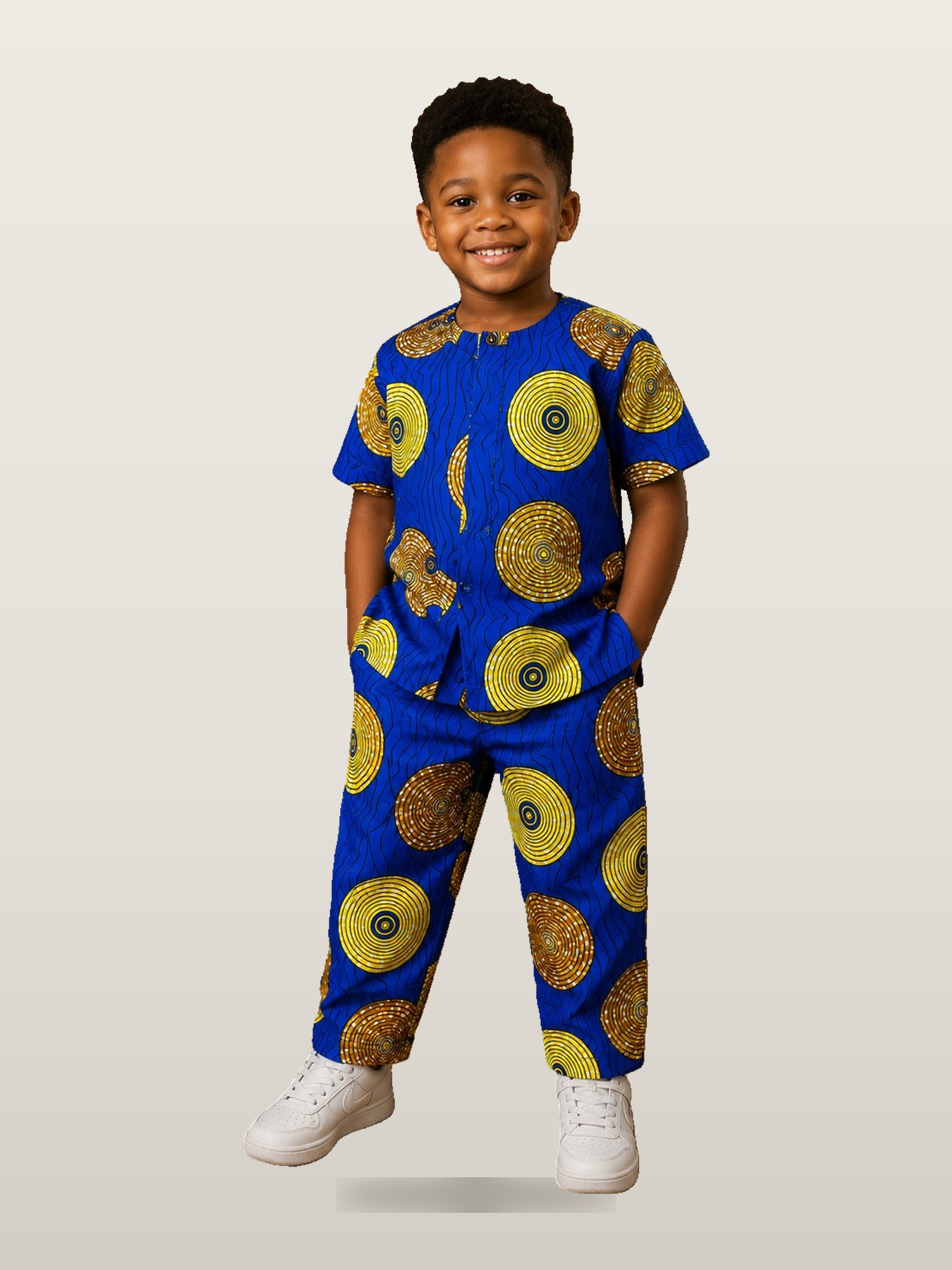 Boys’ Blue & Gold Circle Ankara Set