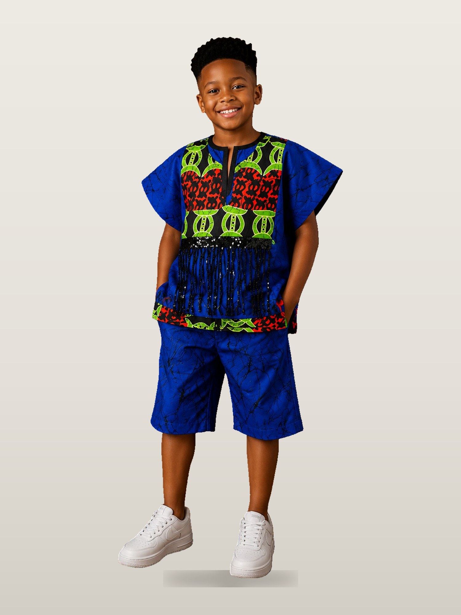 Boys’ Blue Multi Ankara Top & Shorts