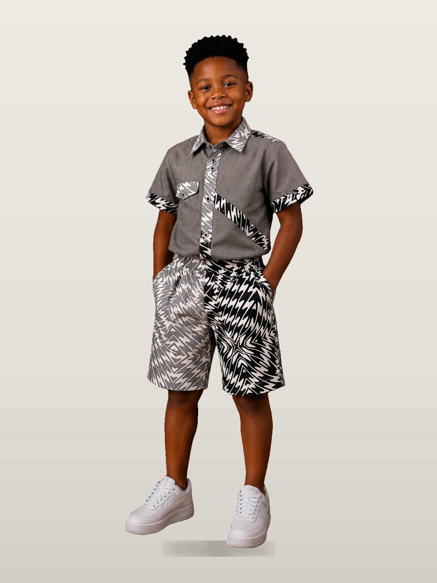 Boys’ Grey Shirt & Pattern Shorts