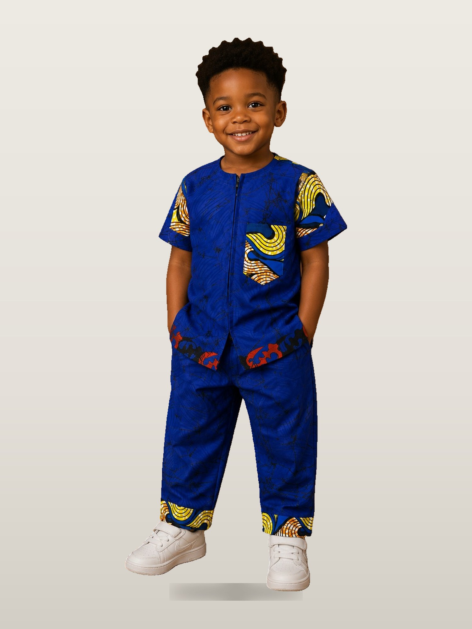 Boys’ Royal Blue Ankara Panel Set