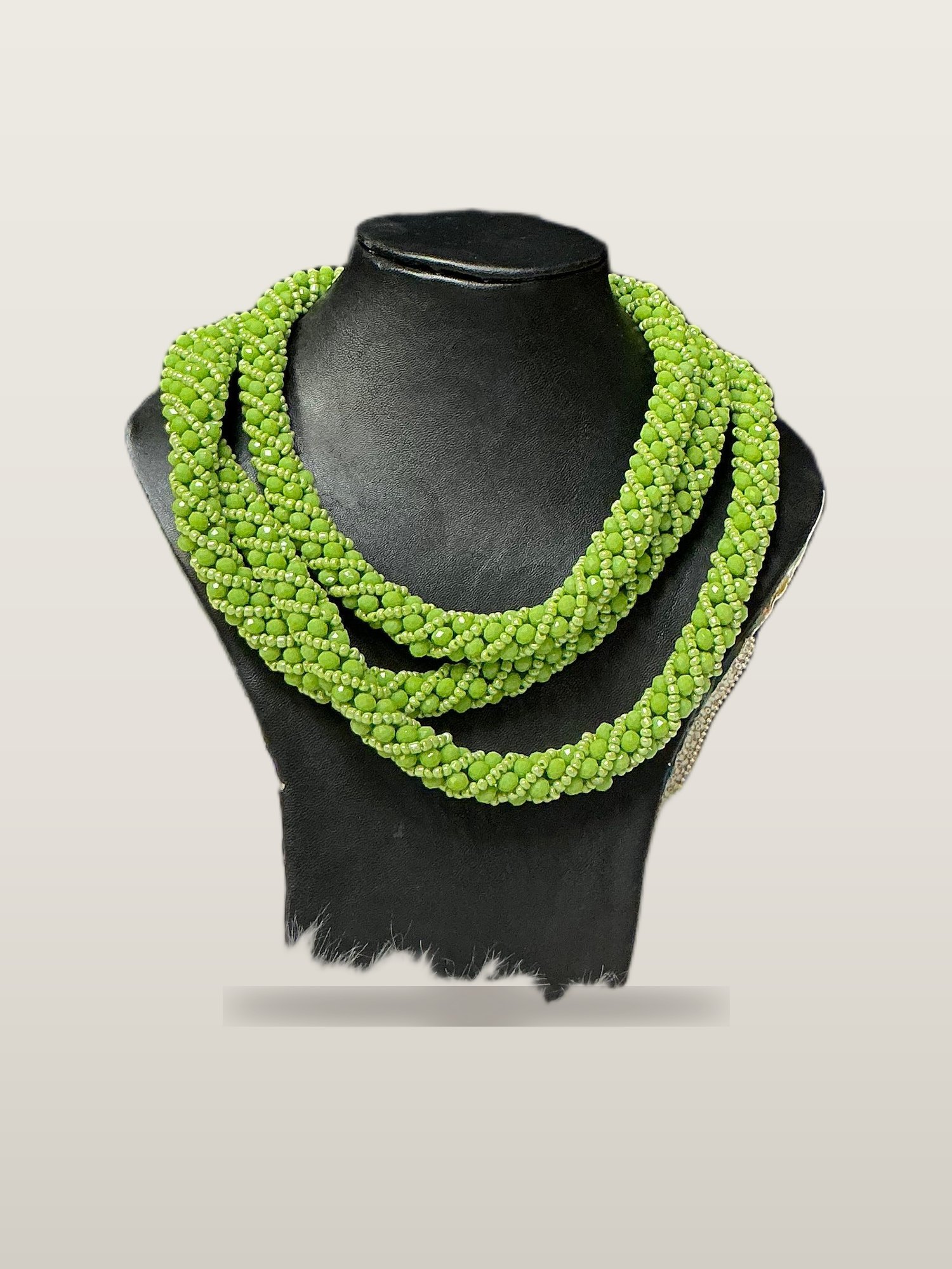 Handcrafted African Lime Green Twist Bead Necklace Set  with Necklace and Bangles