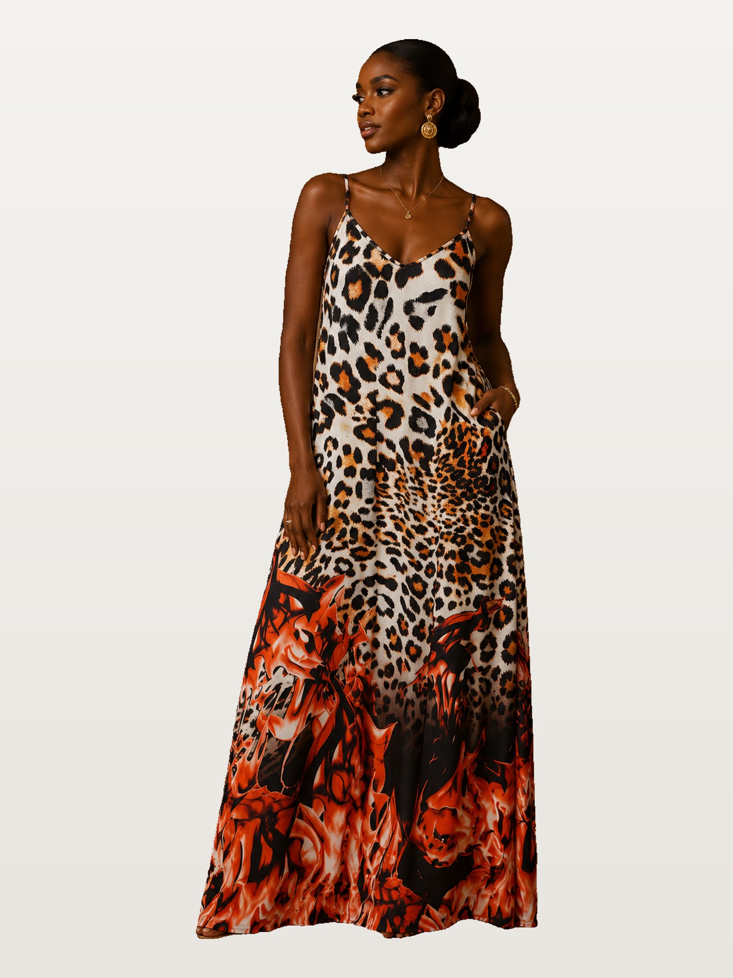 Leopard & Floral Ruffle Gown