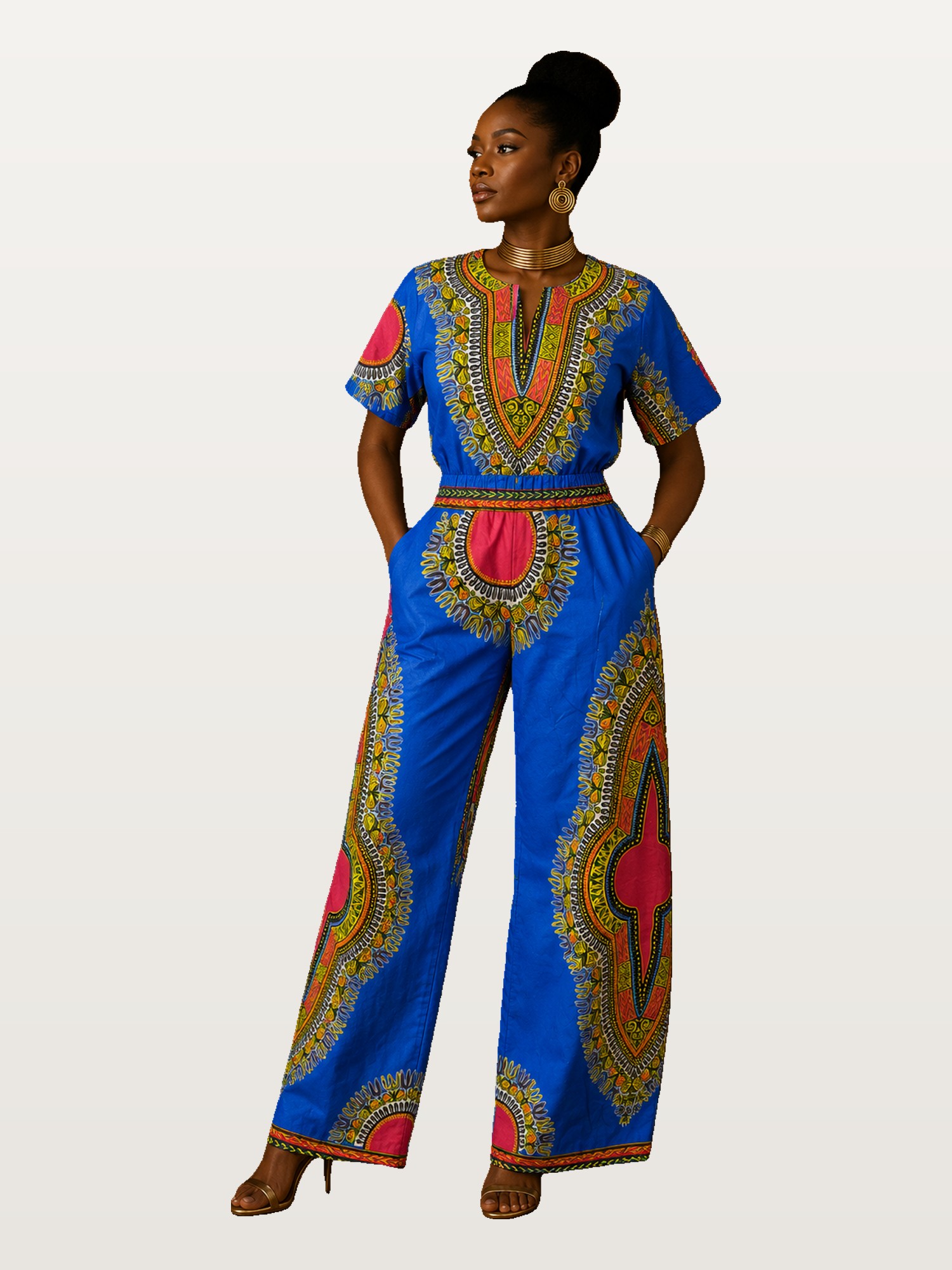 Blue Ankara Wide-Leg Jumpsuit