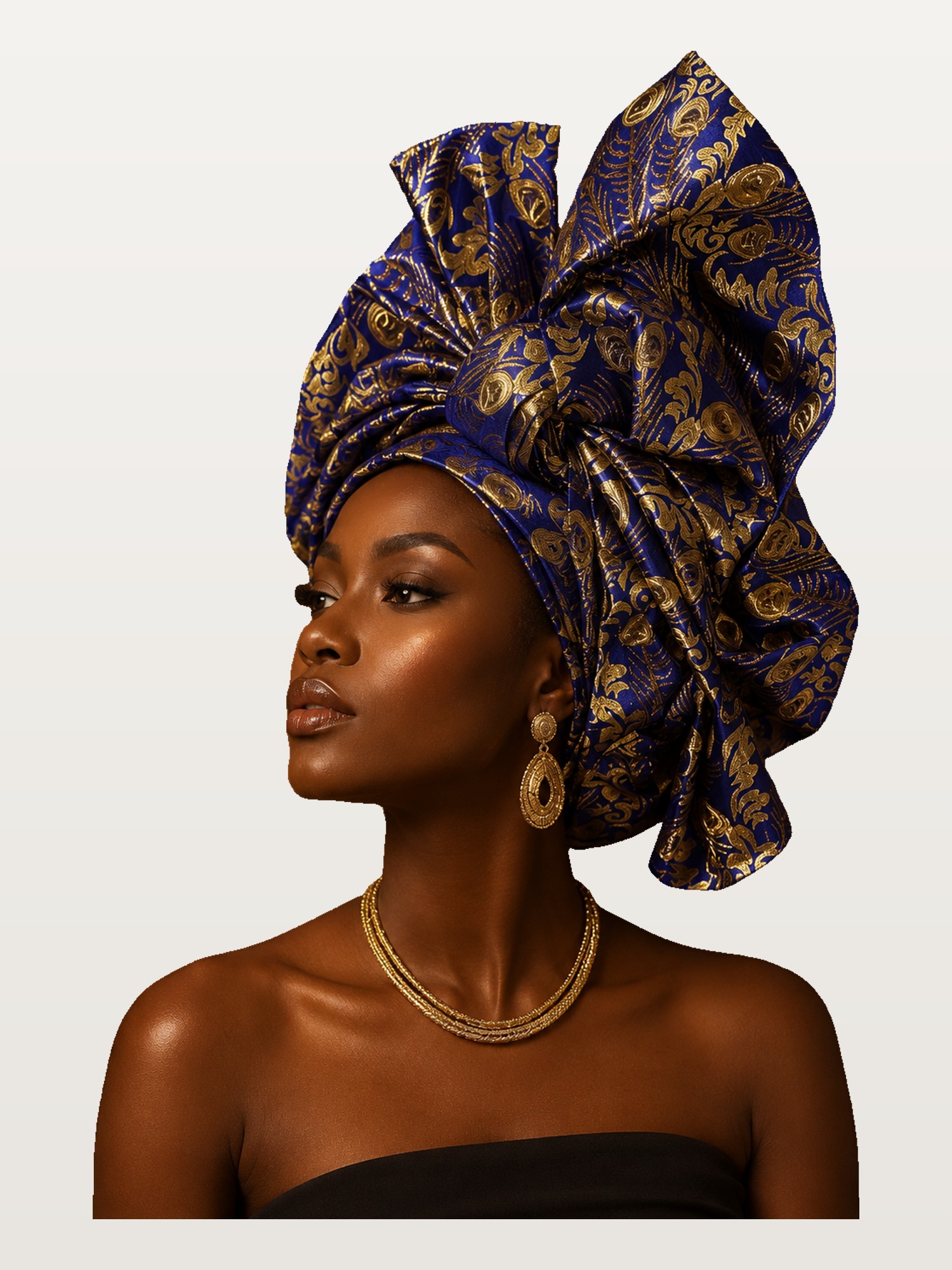 Royal Blue & Gold Print Gele