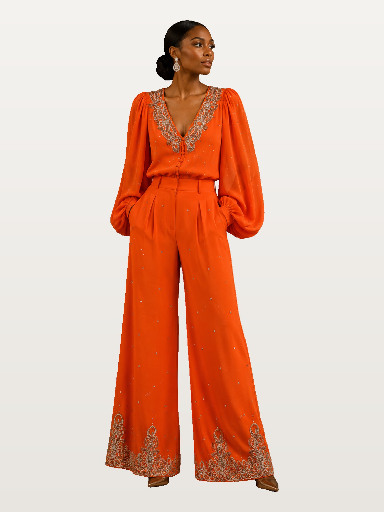Orange Off-Shoulder Jumpsuit