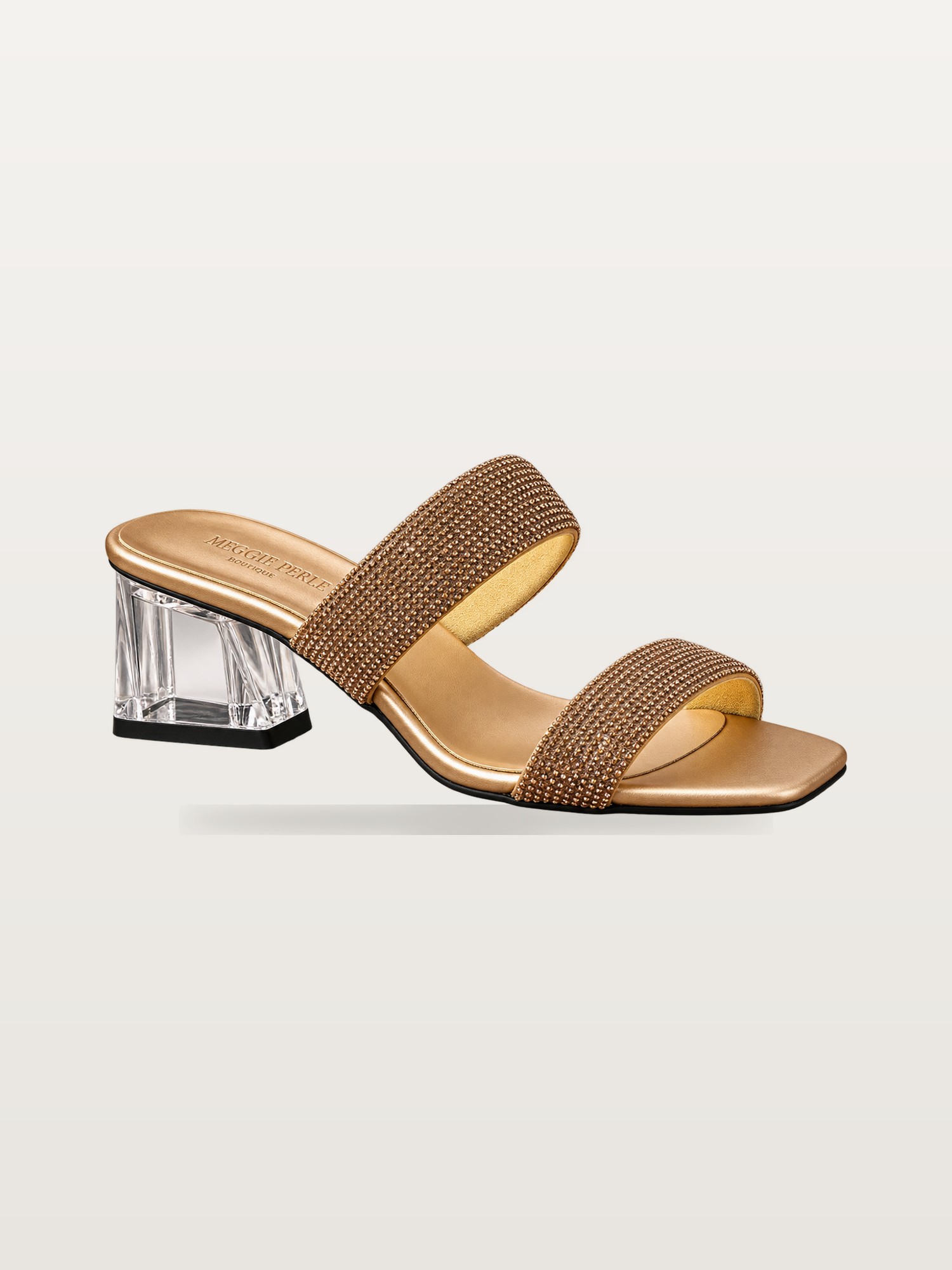 Gold Rhinestone Clear-Heel Mule