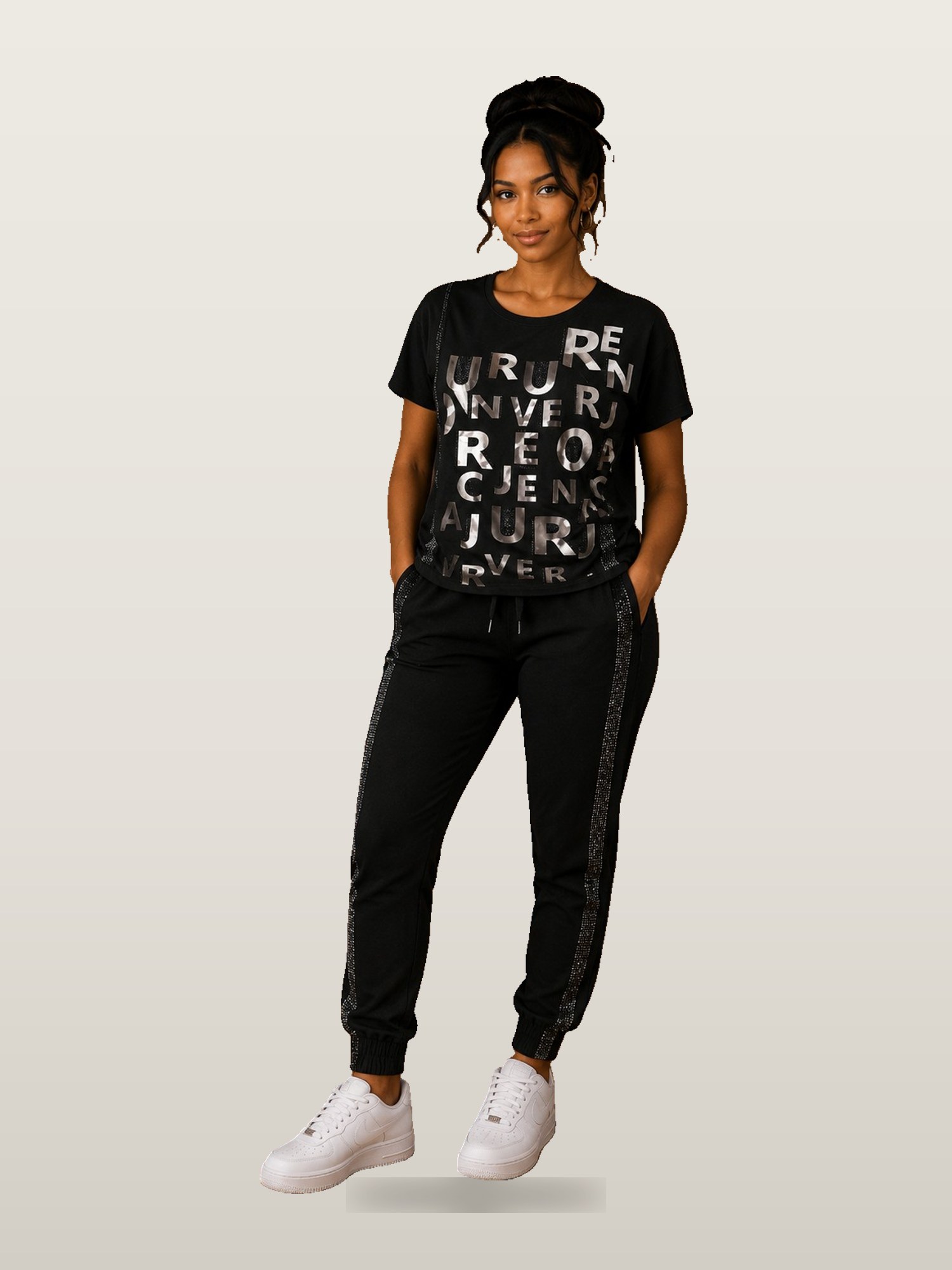 Women’s Black Graphic Tee & Joggers