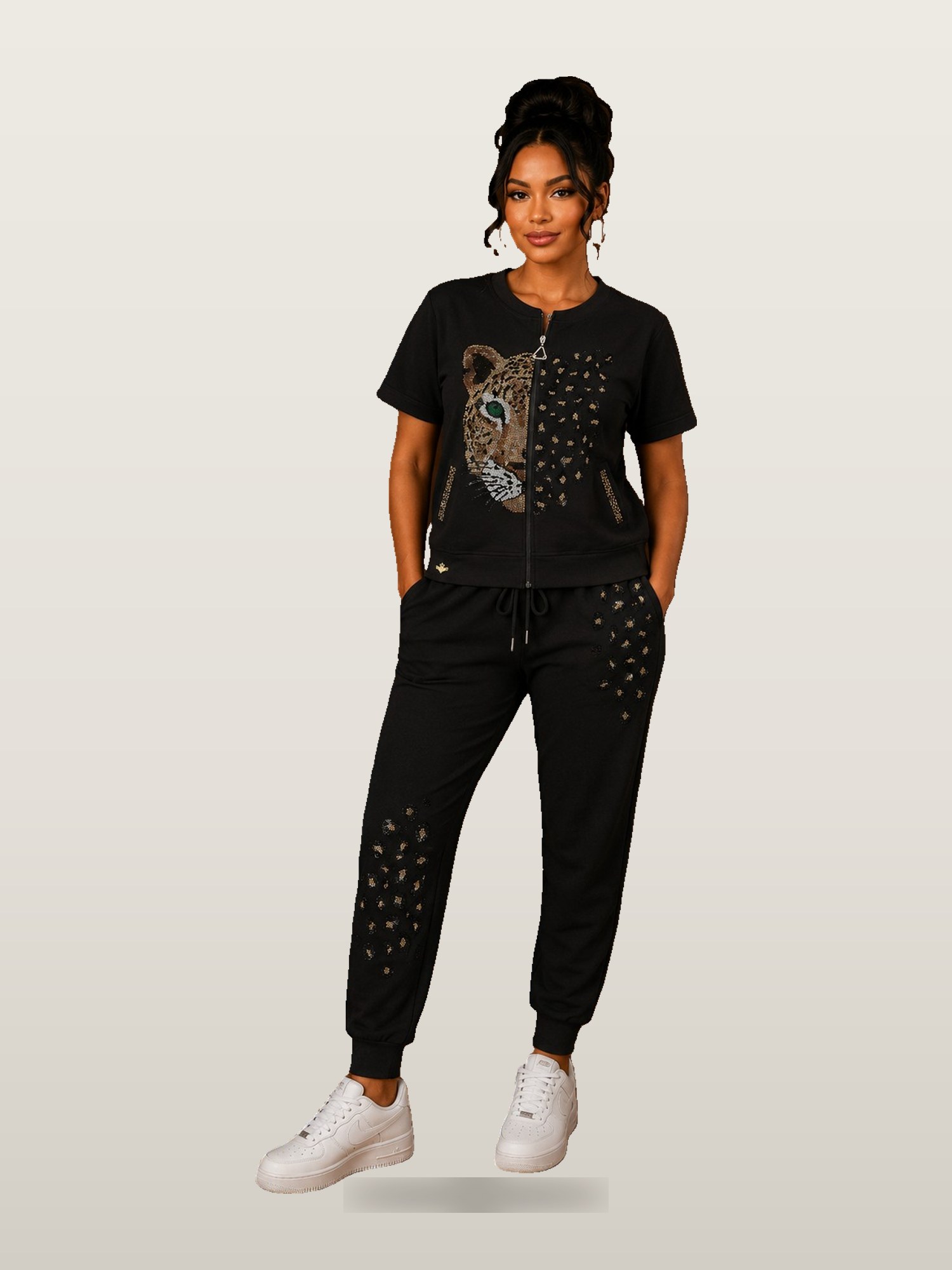 Women’s Black Tee & Studded Joggers
